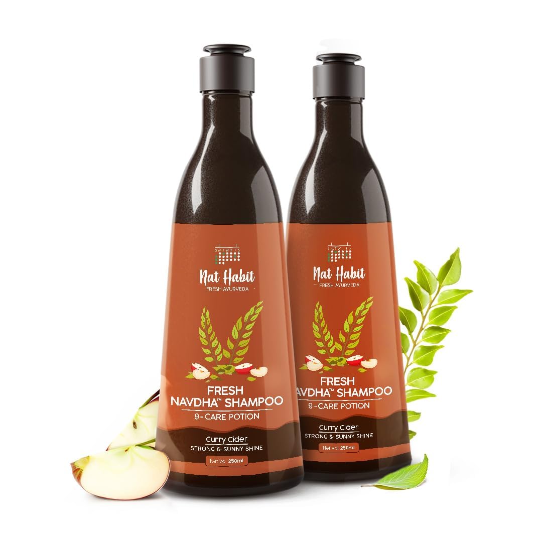 Nat Habit Castor Blackseed Navdha Shampoo - Natural Hair Cleanser for Men & Women, Promotes Shine & Moisture Retention, Strengthens Hair (2 X 250ml) - Ideal for Daily Hair Care & Scalp Nourishment
