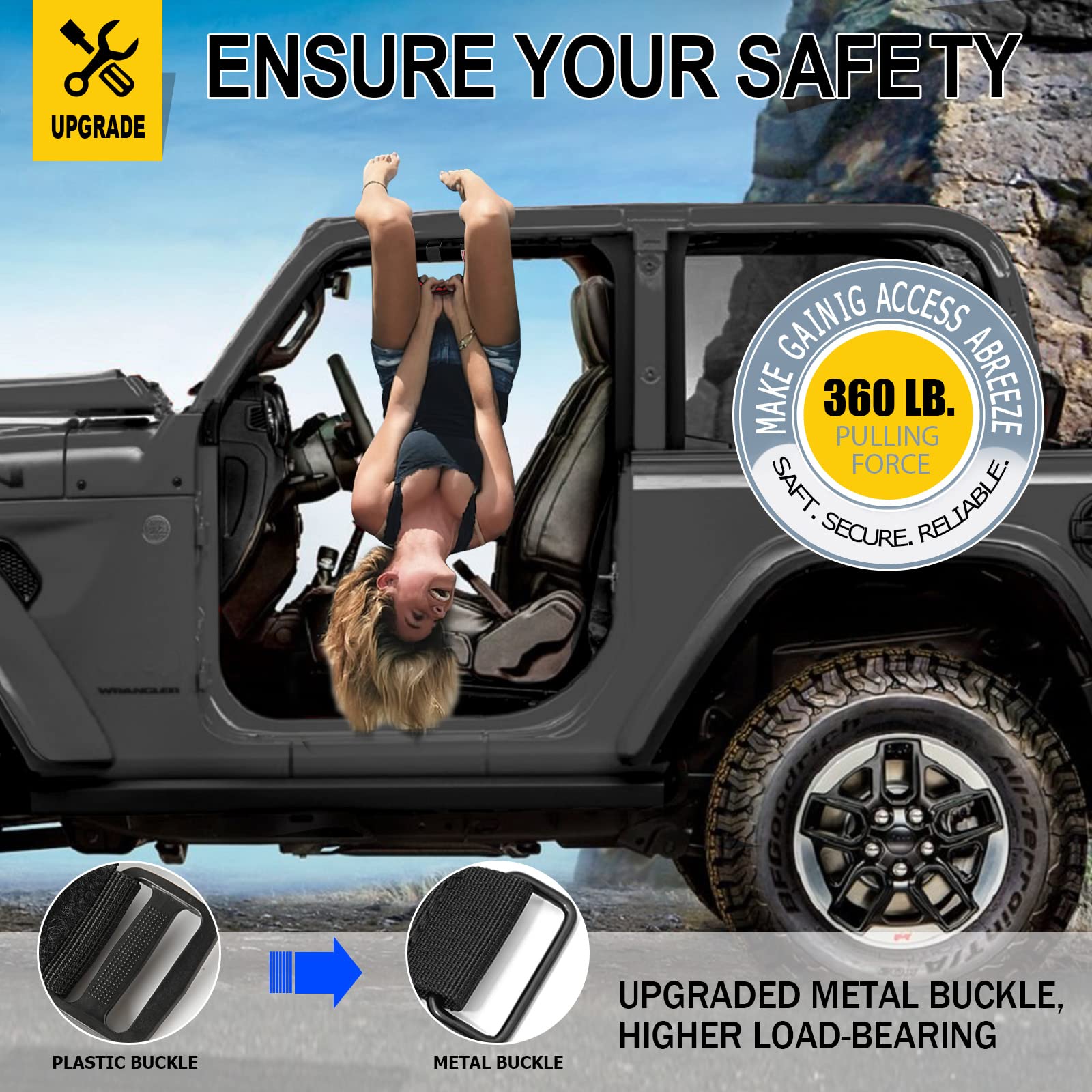 4 Pack Roll Bar Grab Handles for Jeep Wrangler JL JK TJ YJ & Gladiator (1955-2023) - Heavy Duty Paracord Grip with Upgraded Metal Buckles - Perfect for Off-Roading, Camping & Jeep Accessories