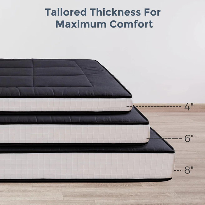 MAXYOYO Padded Japanese Floor Mattress - Black Foldable Roll Up Futon for Bedroom, Guest Room & Travel | Comfortable Floor Sleeping Mat for Adults & Kids