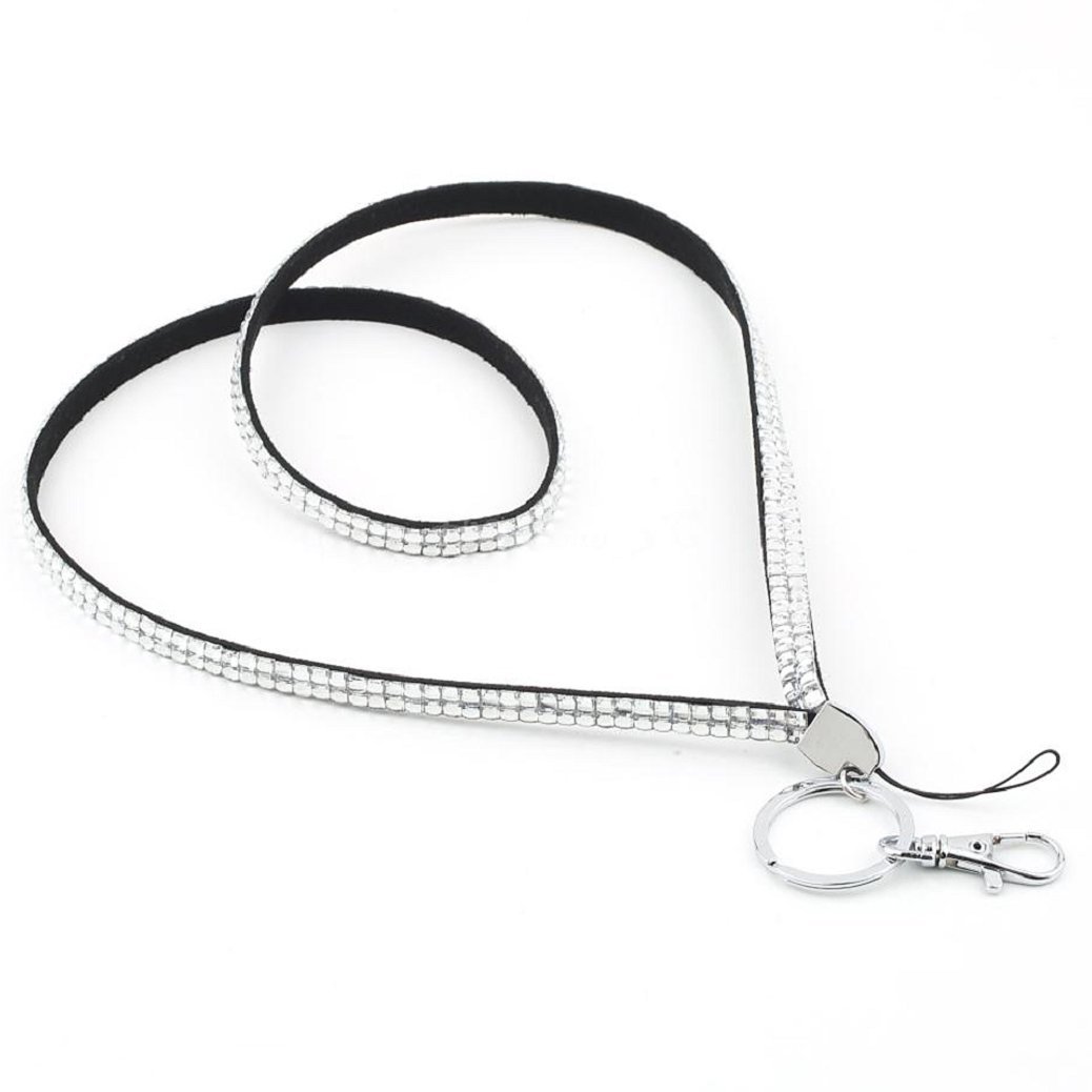 Sparkling Gilroy Rhinestone Bling Lanyard - Shiny White ID Badge Holder, Phone & Keychain with Ring - Perfect for Work, Events & Everyday Use