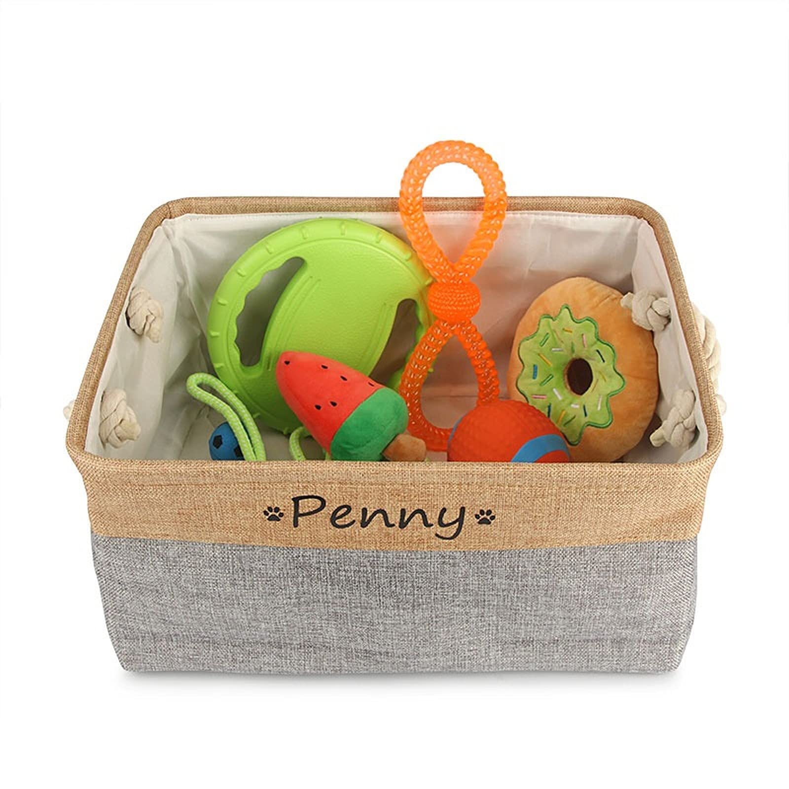 **Personalized Dog Toy Basket with Name - Paw Print Pet Food Storage Container & Dog Toy Organizer - Small Dog Toy Box for Puppy Supplies (36X27X17cm) - Perfect for Pet Room Decor & Dog Gift Ideas**