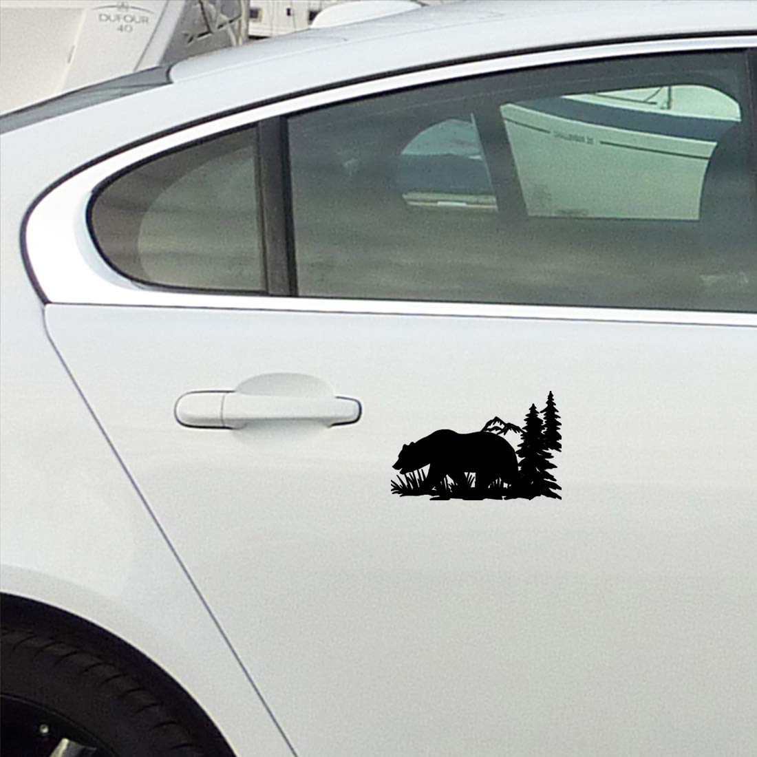 Premium Waterproof Vinyl Decal Stickers - Bear Hunting Forest Design (Black, Set of 2) for Laptop, Phone, Helmet, Car Bumper, Mug, Cup, Door & Wall Decoration - Perfect for Outdoor Enthusiasts & Nature Lovers