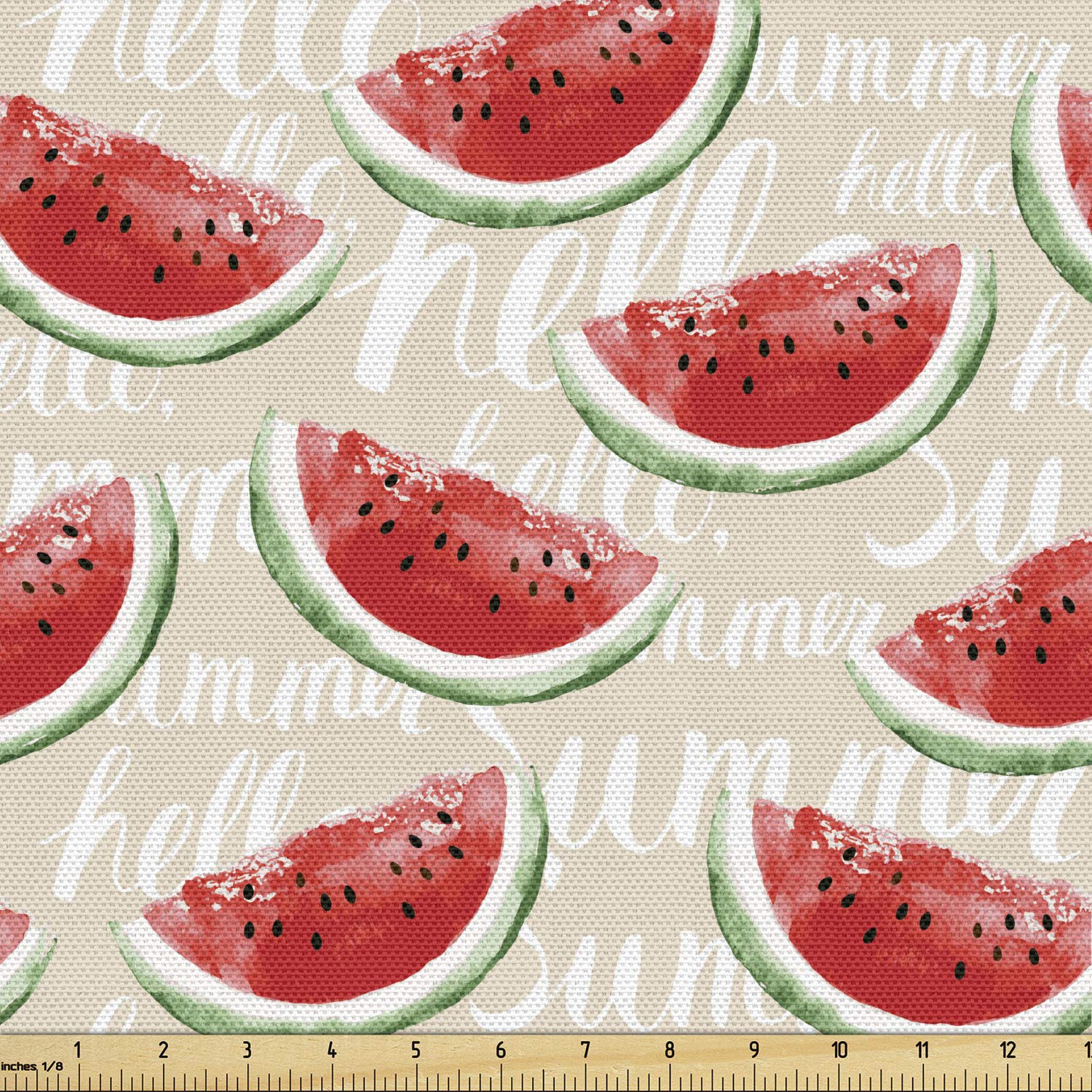 Ambesonne Watercolor Watermelon Fabric by The Yard - 10 Yards, Cream Red Jade Green - Decorative Upholstery Fabric for Sofa, Curtains, Pillows & Home Decor | Perfect for Summer Kitchen, Dining Room & Farmhouse Style
