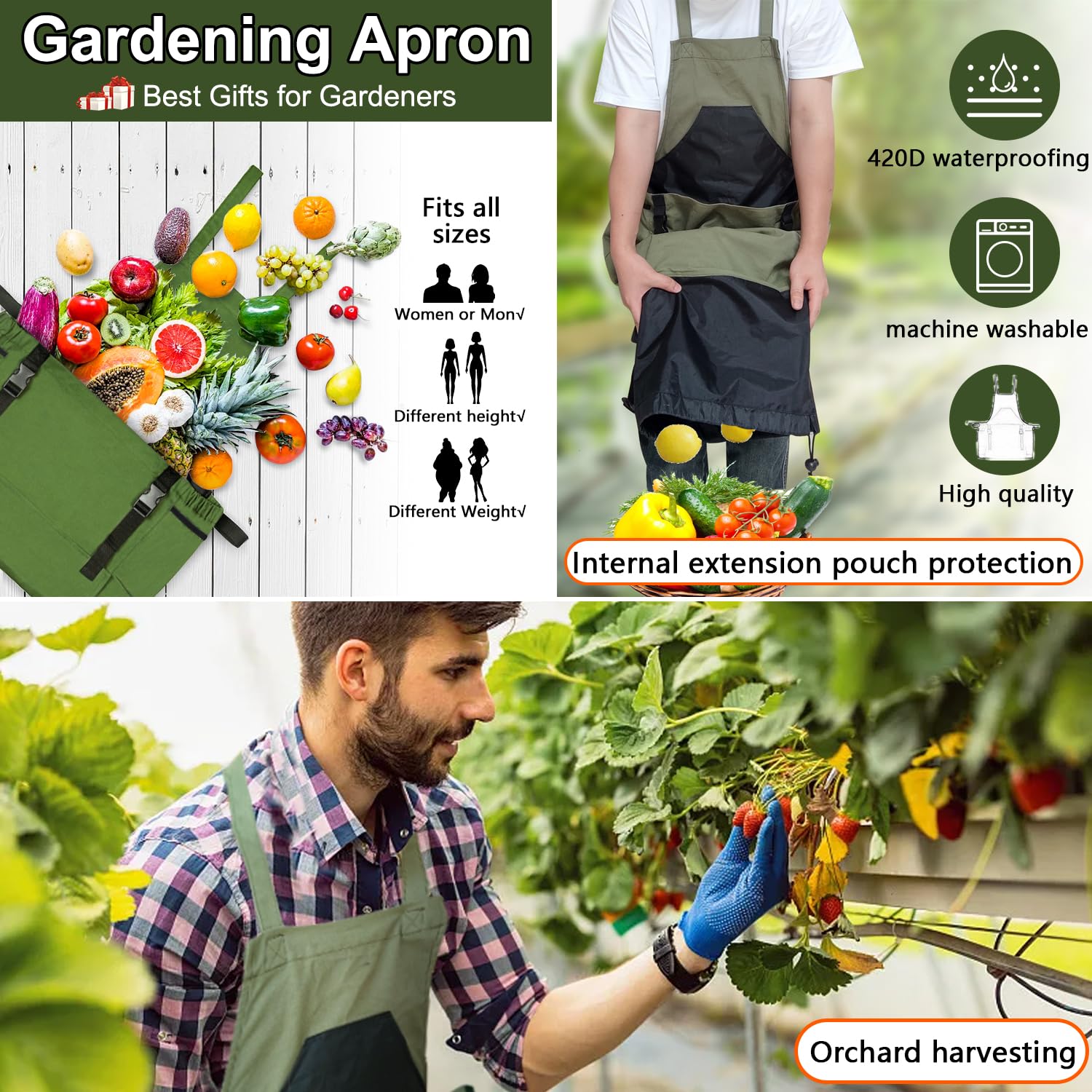 Durable Gardening Apron with Pockets for Men & Women - Heavy Duty Harvest Apron for Planting, Weeding & Outdoor Work - Perfect Gardening Gift for Her & Him - Ideal for Gardeners, Farmers & DIY Enthusiasts