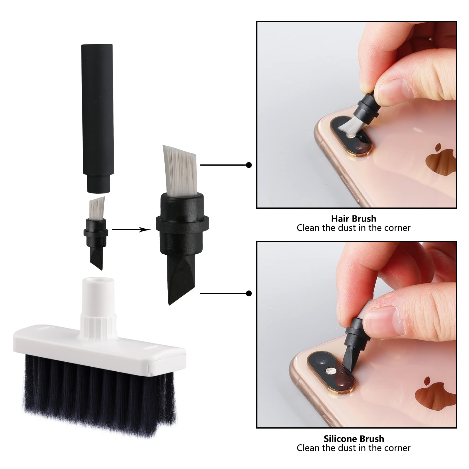 7-in-1 Soft Brush Keyboard Cleaner Kit - Computer Cleaning Tool with Microfiber Brush, Keycap Puller & Corner Duster for Laptop, Bluetooth Headset, AirPods, Lego, Camera Lens (Black) - Perfect for Office, Gaming & Electronics Maintenance