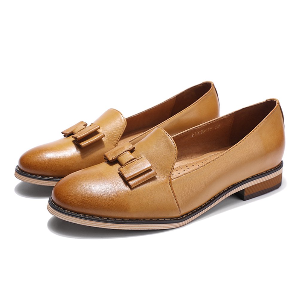 Women's Leather Bow Penny Loafers - Business Casual Slip-On Flats for Office & Work | Comfortable Ladies Shoes for Professional & Everyday Wear