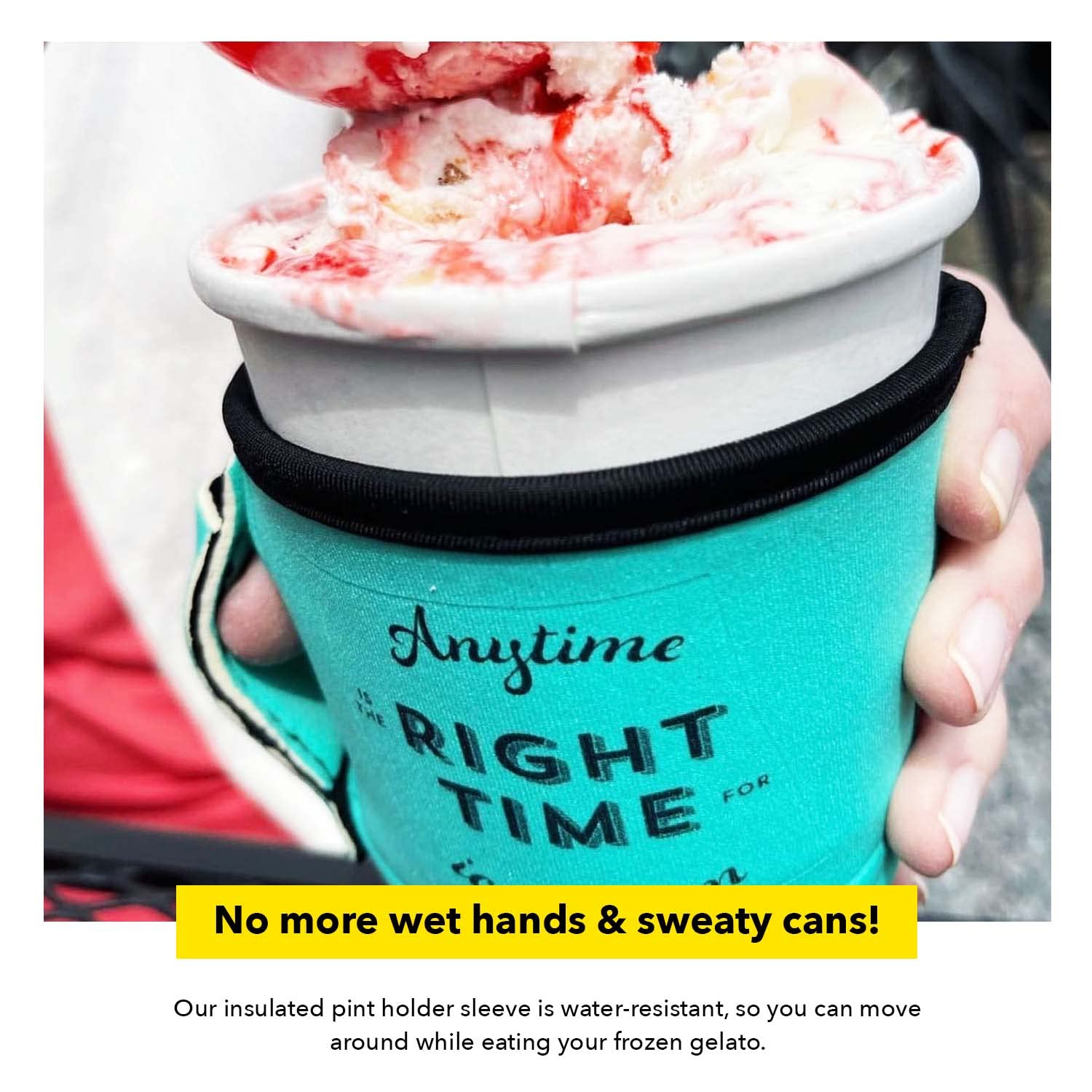 Neoprene Ice Cream Cooler Sleeve with Handle & Pocket - Leak Proof & Machine Washable Pint Holder for Frozen Desserts - Tear Resistant Summer Blooms Leopard Design - Perfect for Picnics, Beach Trips & Outdoor Parties