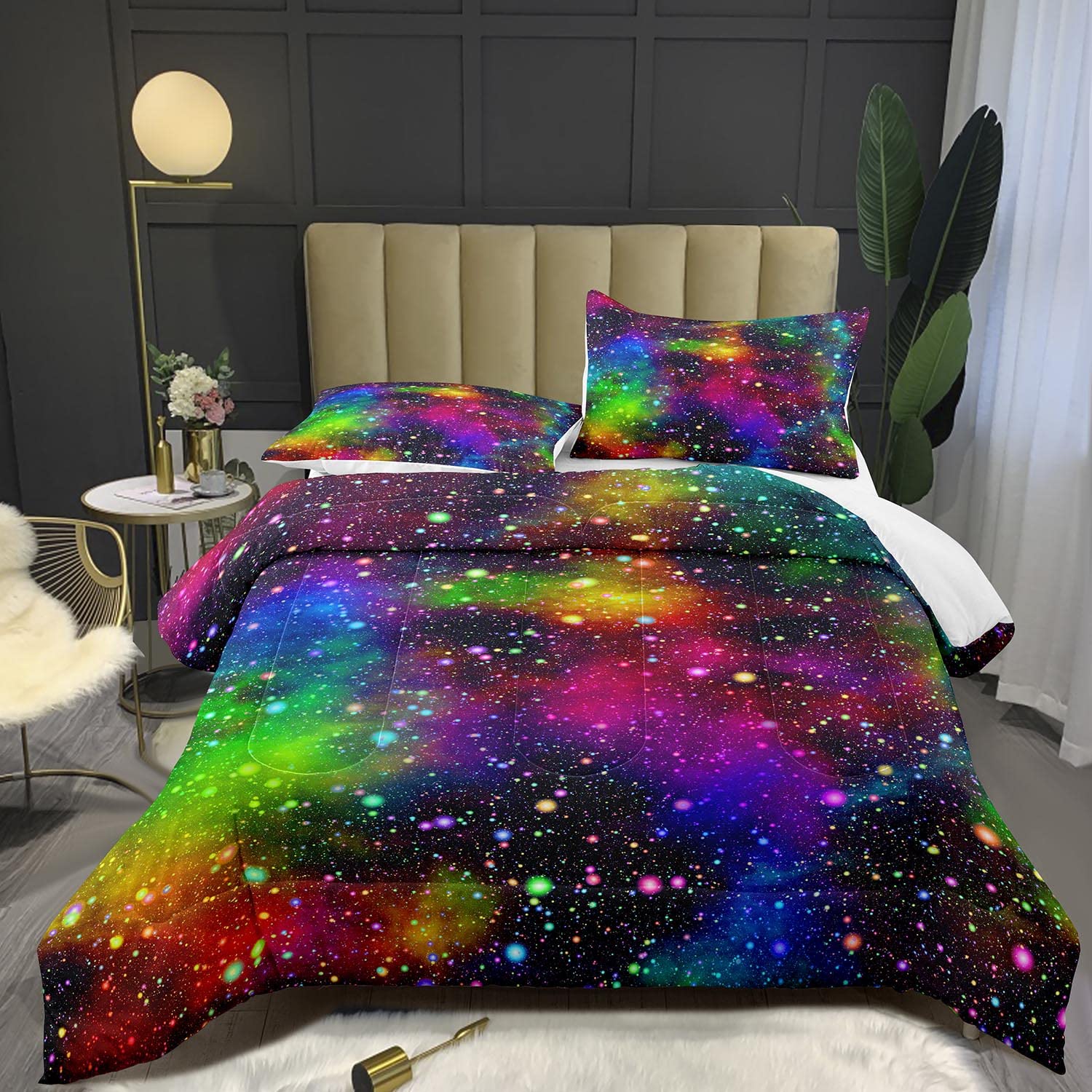 Bodhi Kids Full Comforter Set - Rainbow Galaxy Bedding for Boys & Girls | 3-Piece Colorful Comforter with 2 Pillowcases | Perfect for Kids' Rooms, Sleepovers & Space-Themed Decor