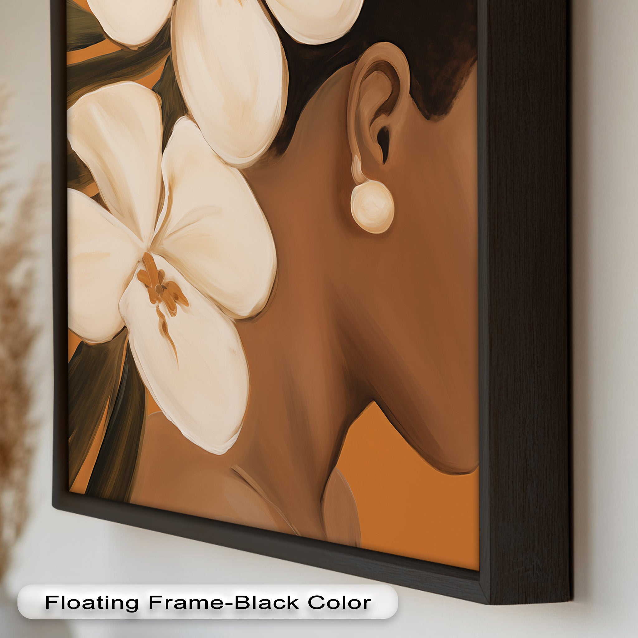 African Woman with Orchids Framed Oil Painting - Handmade Wall Art Decor for Living Room, Bedroom & Office