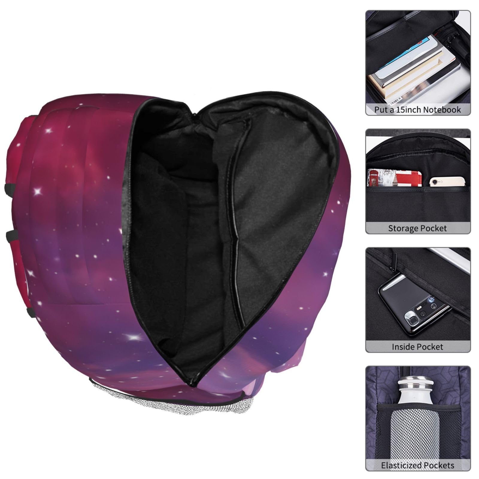 Dujiea 17 Inch Cute 3D Cat Galaxy Kitty Laptop Backpack - Waterproof School Bookbag for Women & Teens, Travel Shoulder Bag with Chest Strap - Perfect for College, Work, Commuting & Daily Use