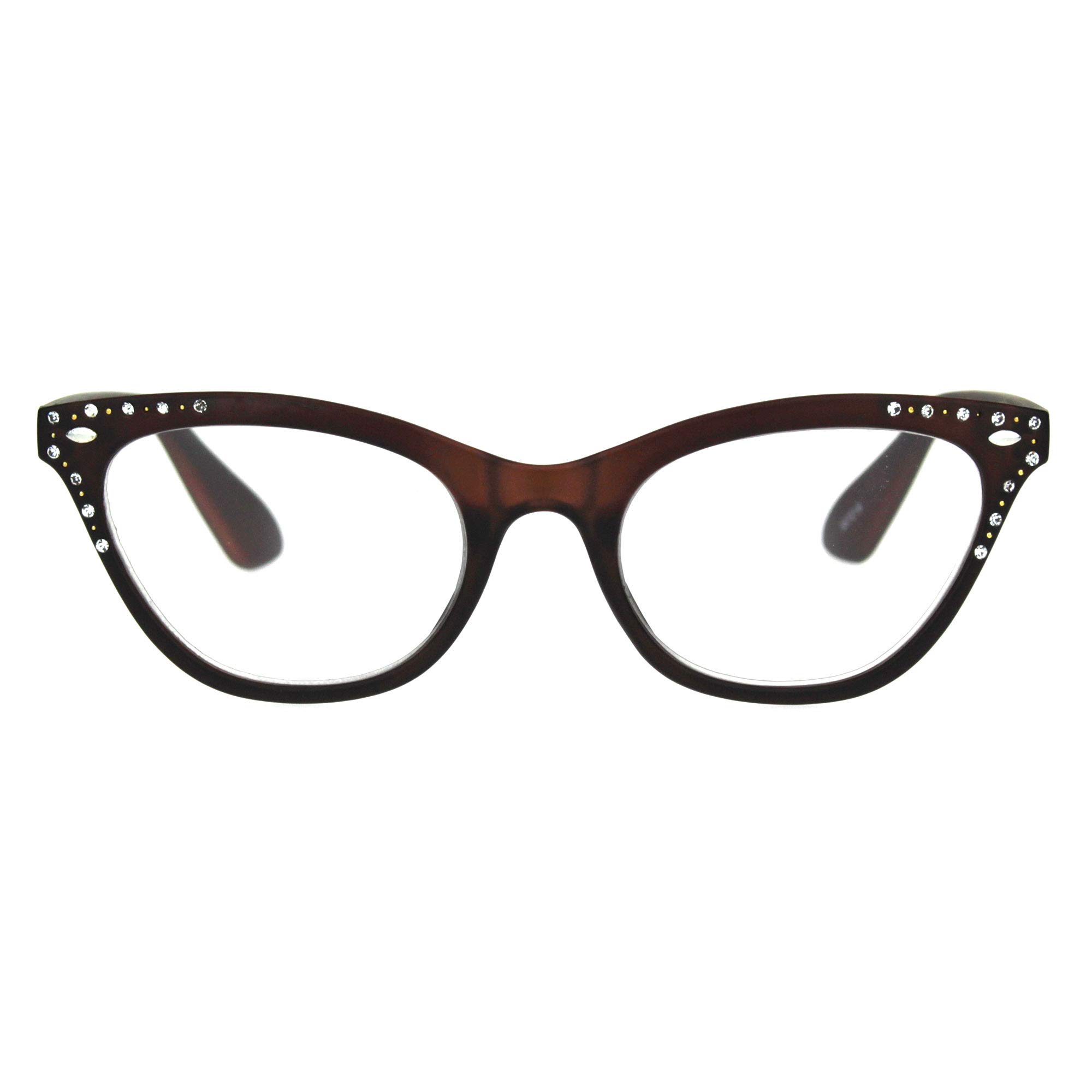 Sparkly Rhinestone Cat Eye Reading Glasses for Women - Trendy Plastic Horn Rim Power Readers - Perfect for Reading, Working & Fashion Accessories