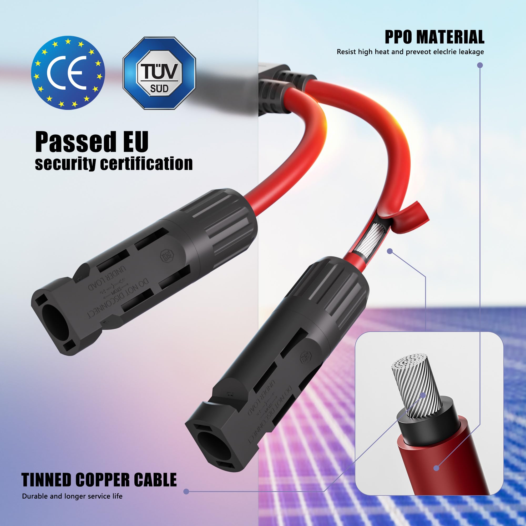 FLYING LION Solar Panel Connector Kit - Y Branch Parallel PV Adapter Cable with M/FF & F/MM Plugs for Off-Grid Solar Systems, RV, Boat and Home Solar Power Setup