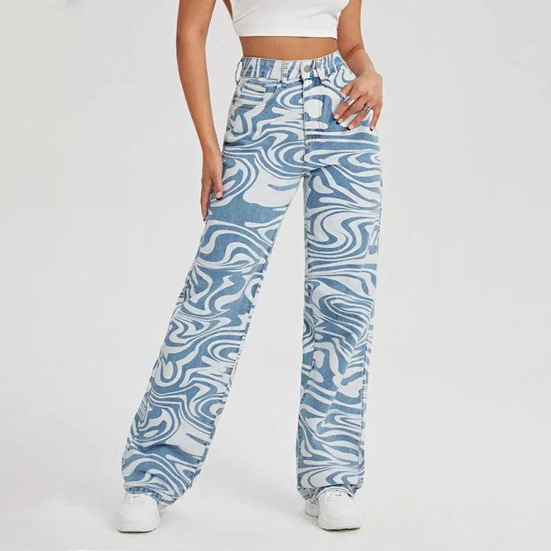 Women's Mid Rise Swirl Abstract Jeans - Stylish & Comfortable Denim for Casual Wear, Work & Everyday Outfits