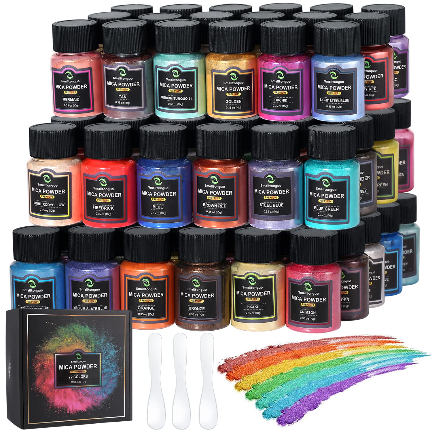 72 Colors Mica Powder for Epoxy Resin & Crafts - 0.35oz (10g) Bottles - Pigment Powder for Soap Making, Bath Bombs, Nail Art, Lip Gloss & DIY Projects - Vibrant Mica Glitter for Resin Dye, Art Supplies & Creative Decorations