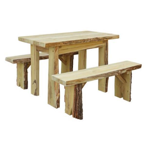 Autumnwood Dining Table Set with 2 Wildwood Benches - Rustic Farmhouse Kitchen Furniture for Family Gatherings & Dinner Parties