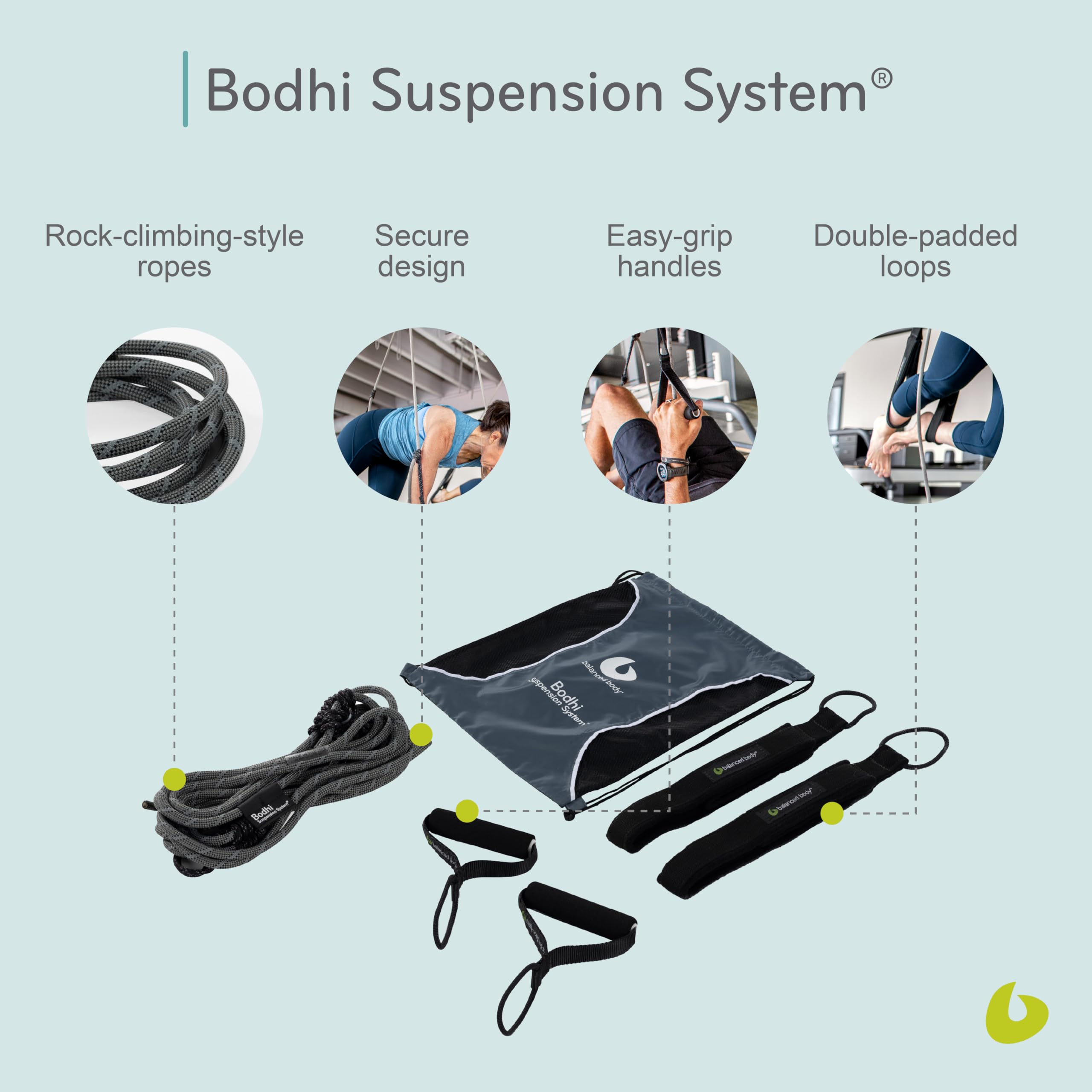Balanced Body Bodhi Suspension System - Professional Pilates Gym Equipment with Adjustable Straps for Home & Studio Workouts | Perfect for Strength Training, Flexibility & Rehabilitation Exercises (Gray)