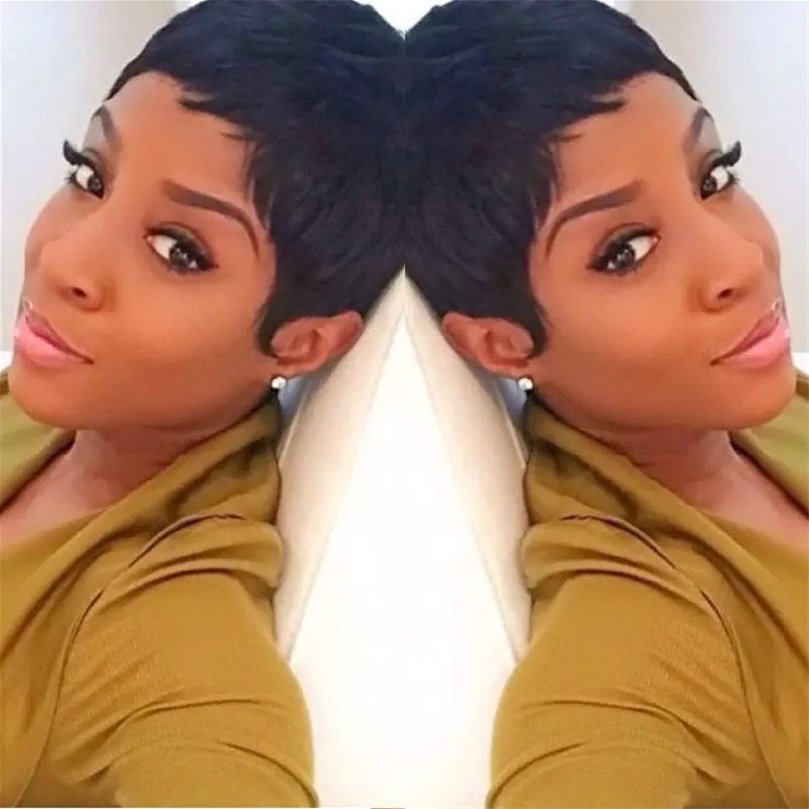 Andongnywell Short Straight Human Hair Lace Front Wig for Black Women - Pre Plucked Hairline with Baby Hair - Perfect for Daily Wear, Cosplay & Special Occasions