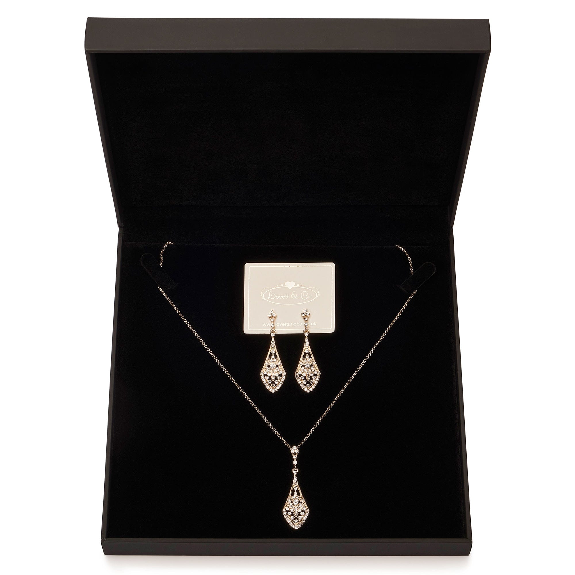 Art Deco Gold Earrings and Necklace Jewelry Set - Elegant Gift Box Included | Perfect for Weddings, Parties, and Special Occasions