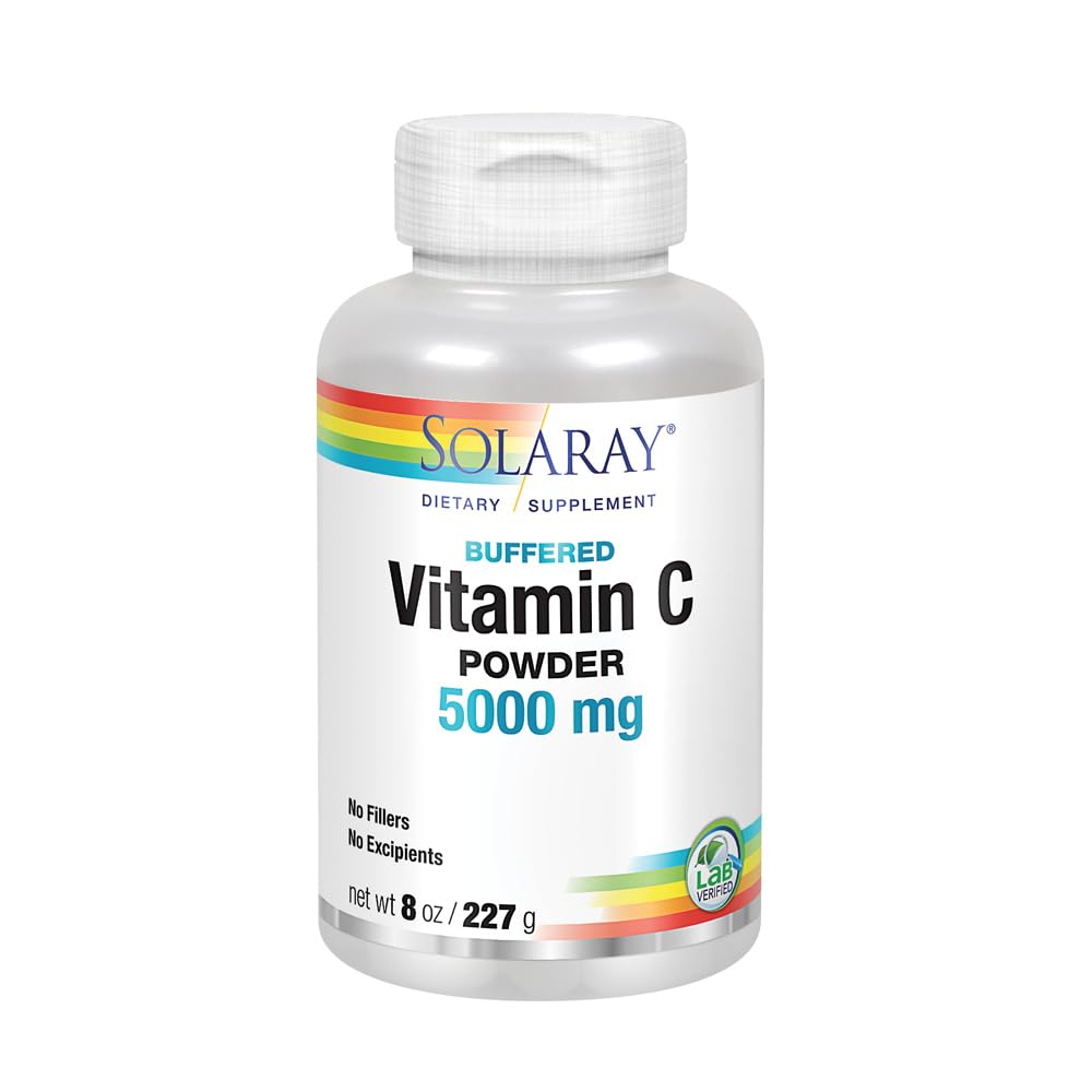 Solaray Vitamin C Crystalline 5000mg Powder - Buffered for Gentle Digestion | Immune System Support, Collagen Production & Antioxidant Benefits | 8 oz | Great for Daily Wellness, Skin Health & Energy Boost