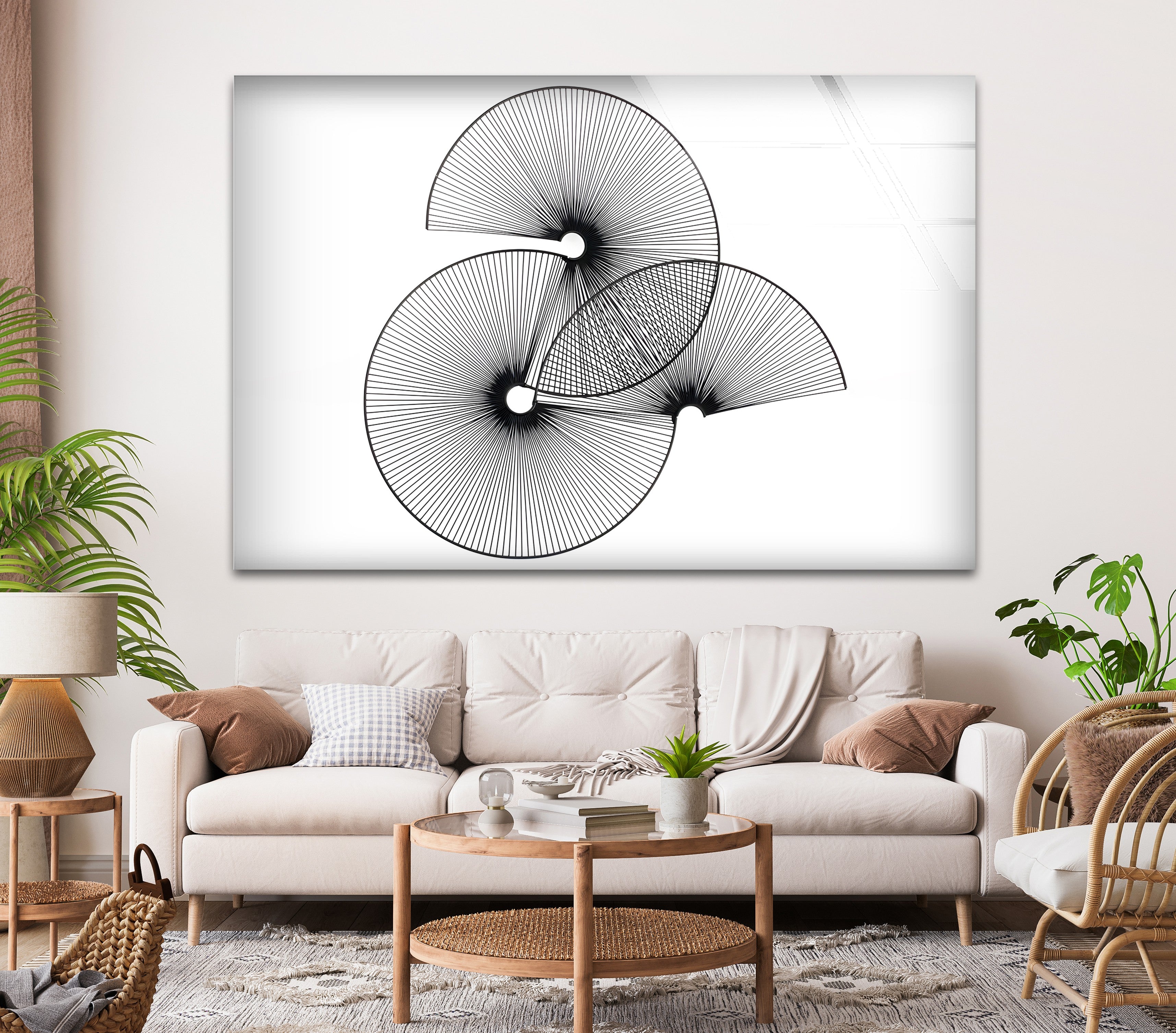 Abstract Geometric Circles Black & White Modern Art Print - Minimalist Wall Decor for Living Room, Office & Bedroom
