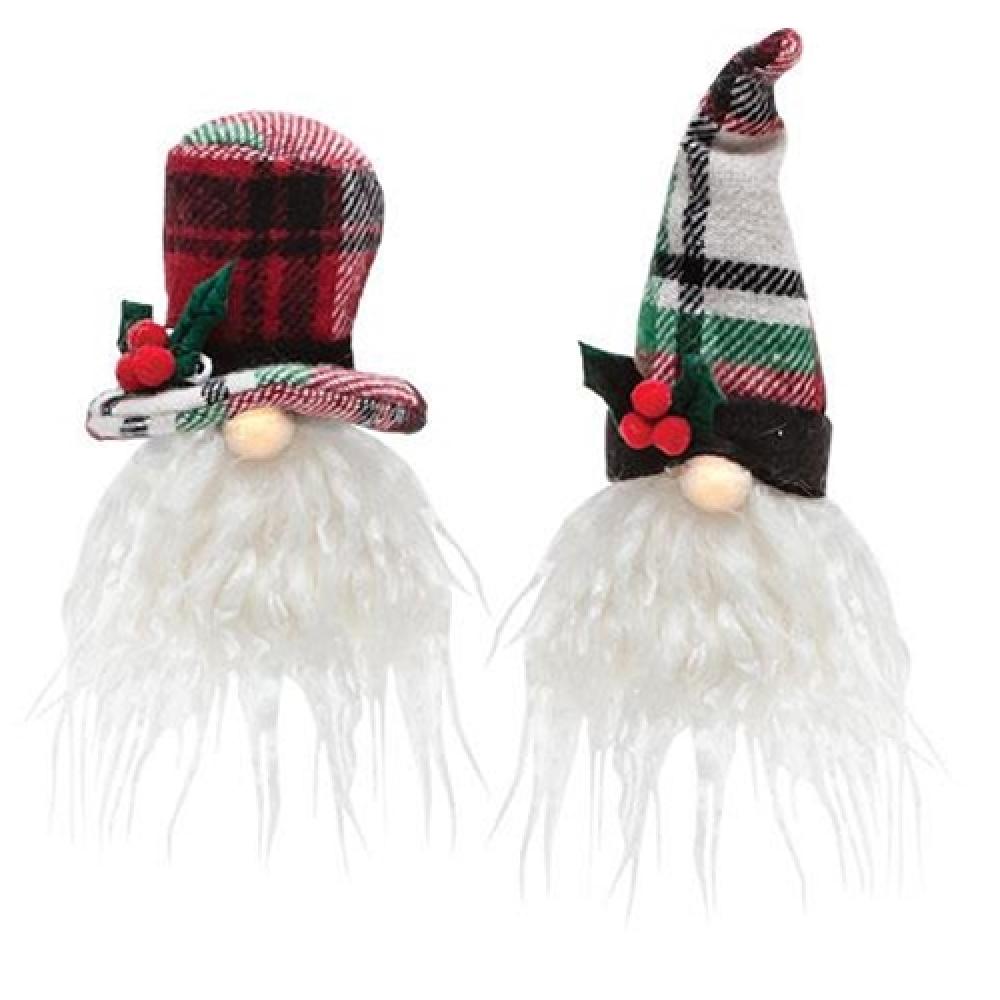 Plaid Santa Gnome Christmas Ornament with LED Lights - Set of 2 Assorted Holiday Decorations for Tree, Mantel & Gift Giving