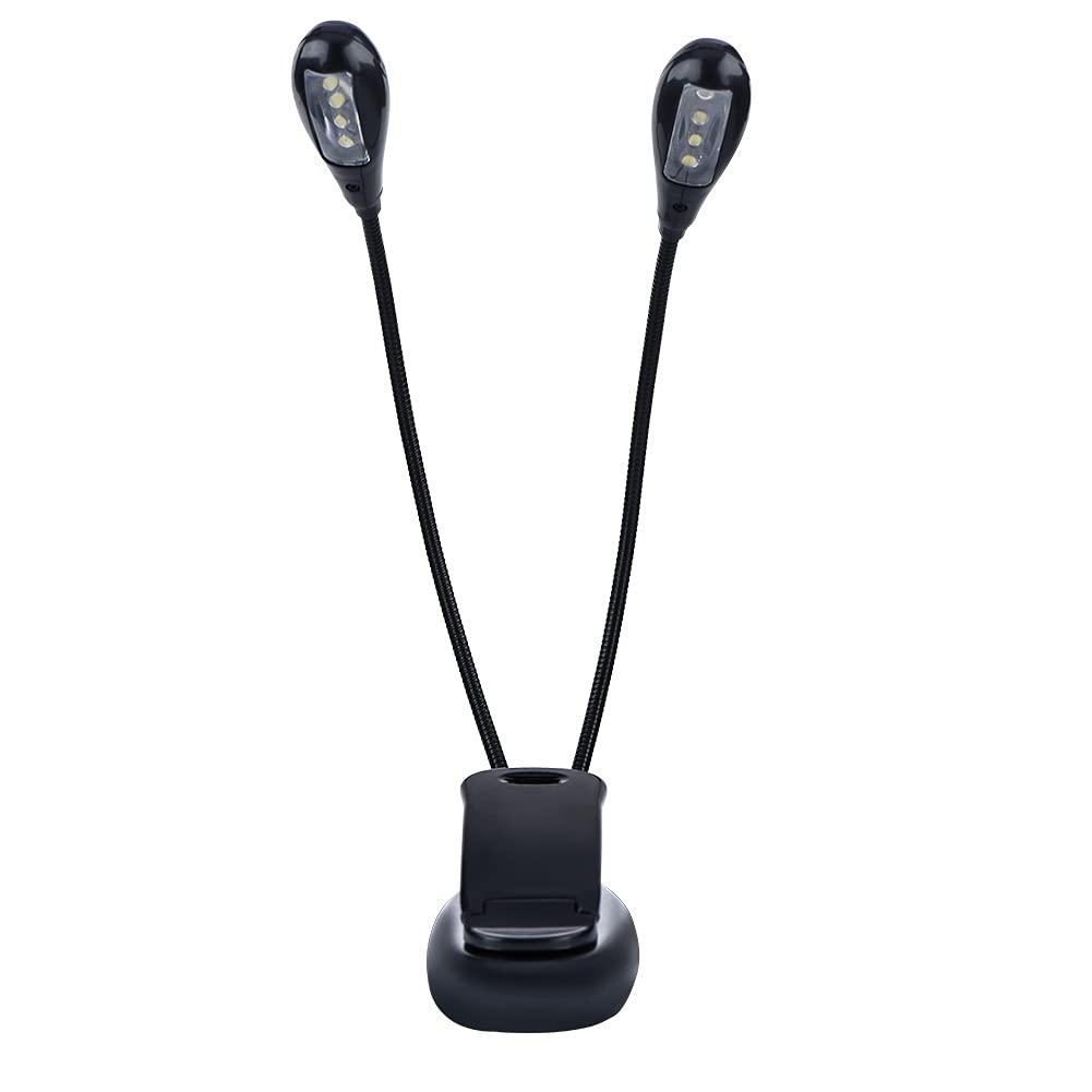 ASHATA LED Music Stand Light with Double Adjustable Arms - Clip On Piano & Book Reading Lamp (8 Beads) - Perfect for Musicians, Students & Night Readers