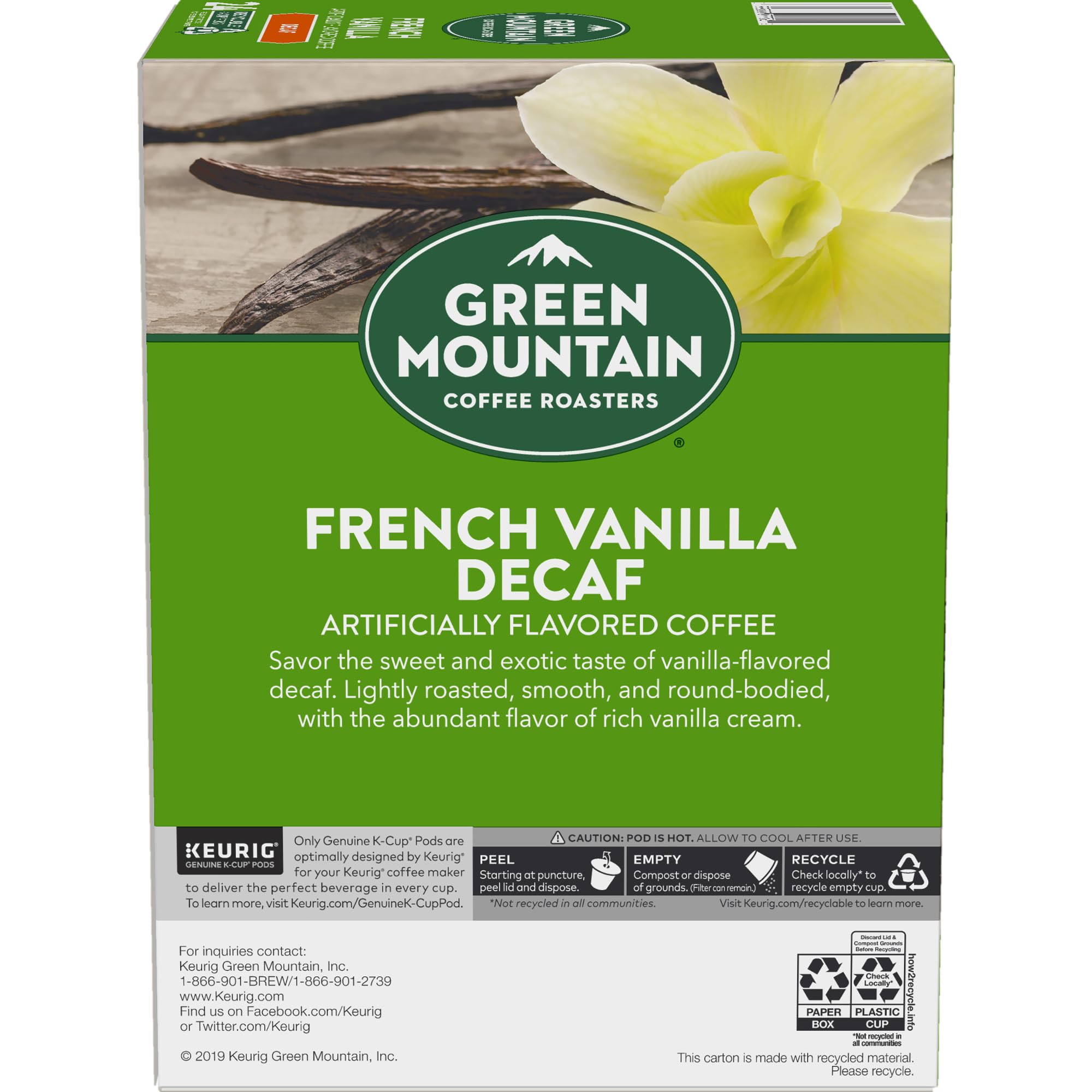 Green Mountain Coffee Roasters French Vanilla Decaf Keurig K-Cup Pods - Light Roast Coffee (96 Count) | Perfect for Office, Home & Gifts | Single-Serve Convenience