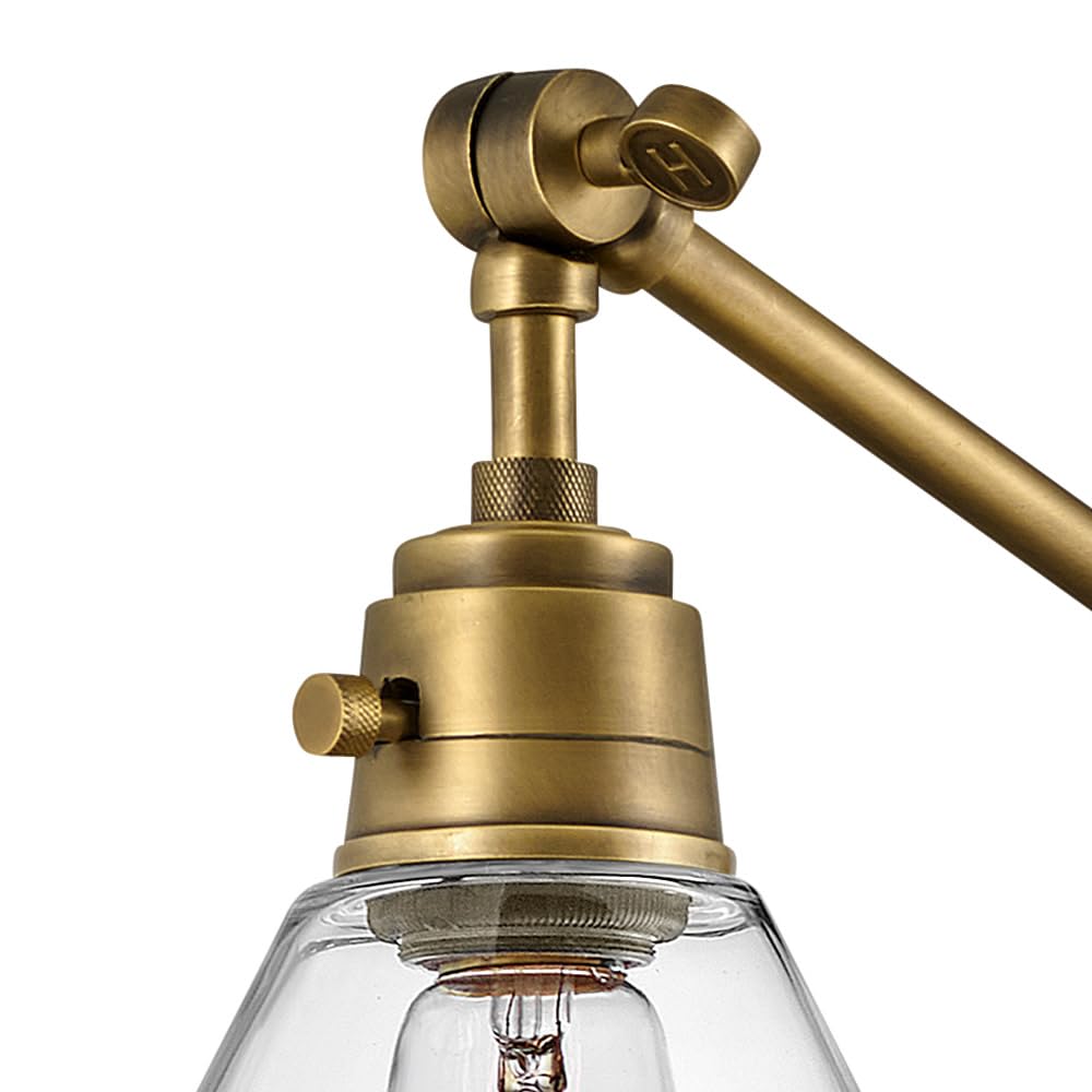 Hinkley Arti 3690HB-CL Medium Articulating Single Light Wall Sconce with On/Off Switch - Adjustable Brass Wall Lamp with Removable Fabric Cord & Clear Glass Shade - Perfect for Bedroom, Hallway, and Living Room Lighting