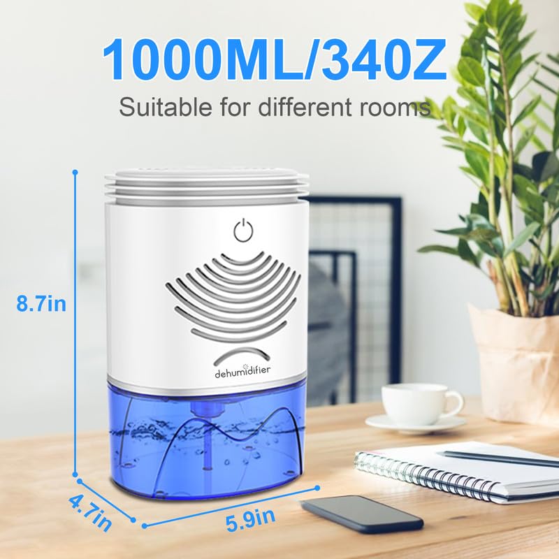 34 OZ Small Dehumidifier for Home - Auto Shut Off, Portable Mini Dehumidifier for Bedroom, Bathroom, Closet, Office, RV - Perfect for Moisture Control in Small Spaces