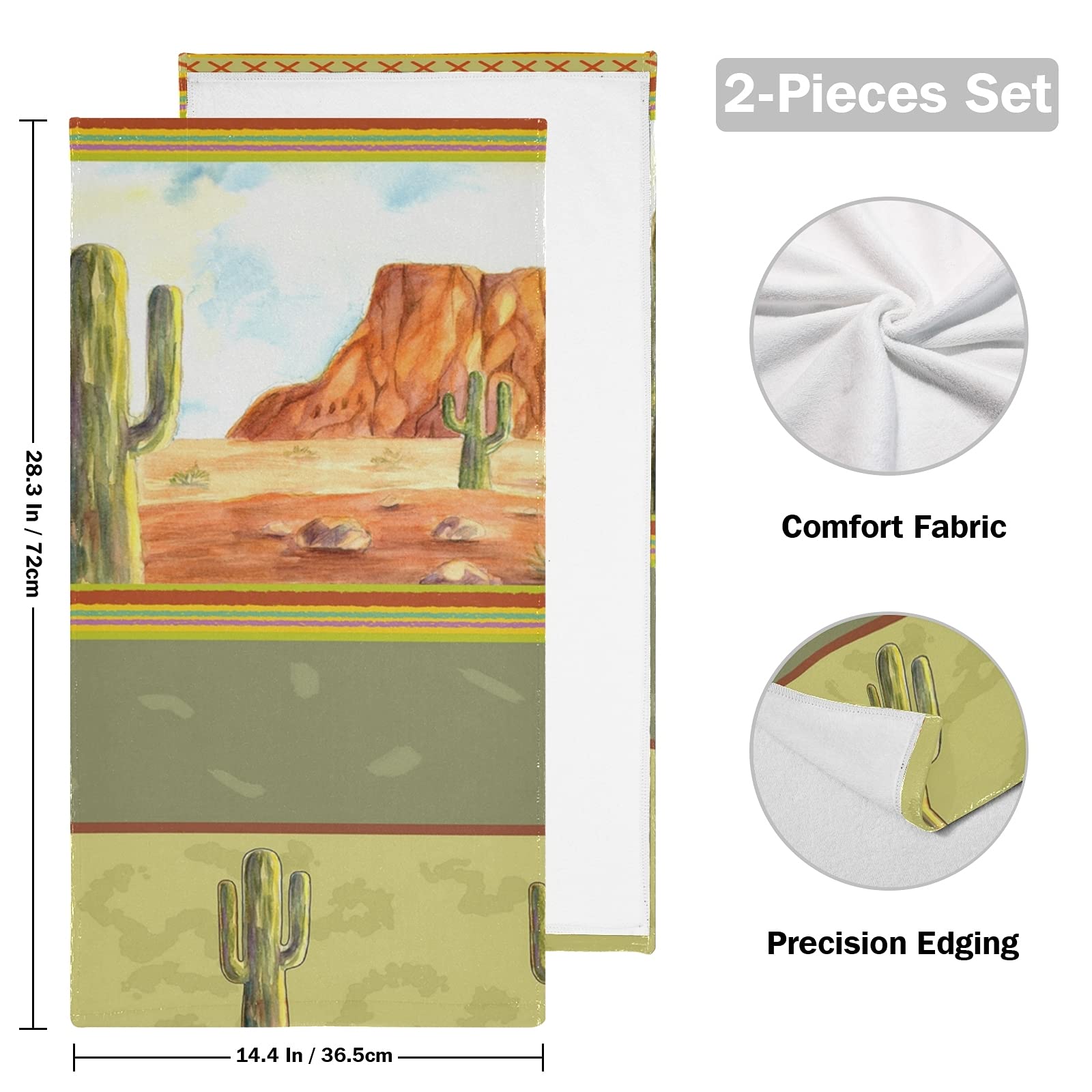 Desert Volcanic Cactus Hand Towels Set of 2 - 16x30 Inch Soft Absorbent Kitchen & Bath Towels for Spa, Home Decor | Fall Autumn Welcome Towels for Bathroom, Kitchen & Multipurpose Use