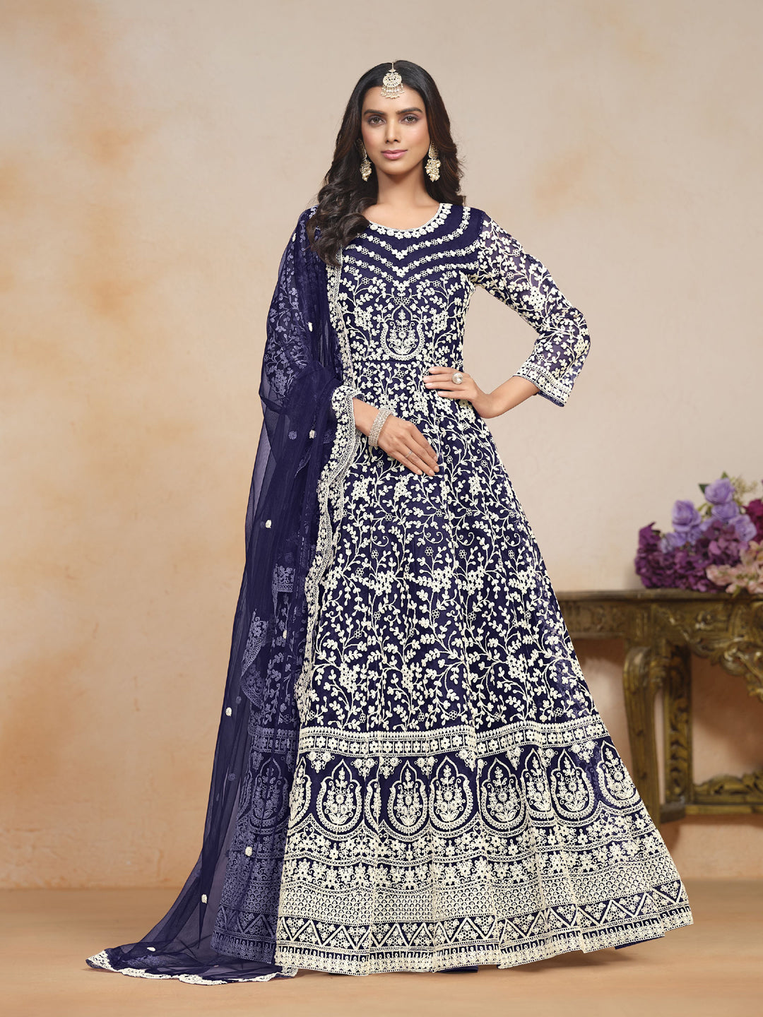 Elegant Blue Designer Semi-Stitched Anarkali Dress with Heavy Embroidery - Perfect for Weddings, Parties & Festive Occasions