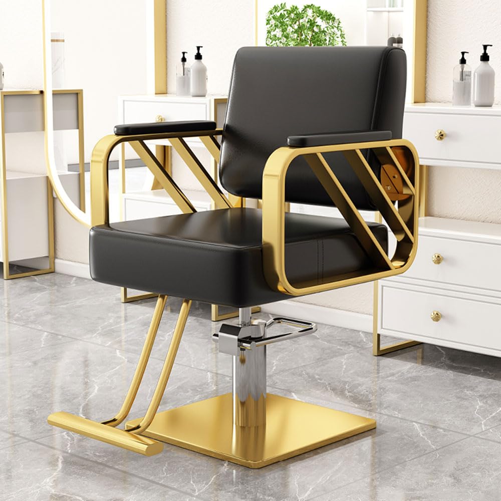 Professional Hydraulic Barber Chair - Heavy Duty Salon Styling Chair with Adjustable Height & Rotating Backrest for Hairdressers, Barbershop & Home Spa Use - Black Style A - Perfect for Haircuts, Styling & Relaxing Massages