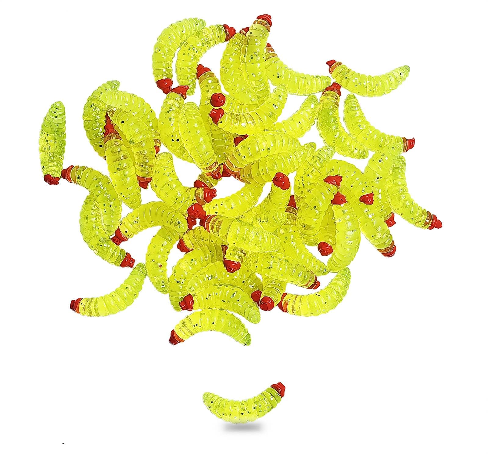 50pcs 1-Inch Bass Fishing Worms Lures - Soft Silicone Maggot Baits with 5 Vibrant Colors for Freshwater Fishing, Ideal for Trout, Crappie and Panfish (Great for Lakes, Rivers and Ponds)