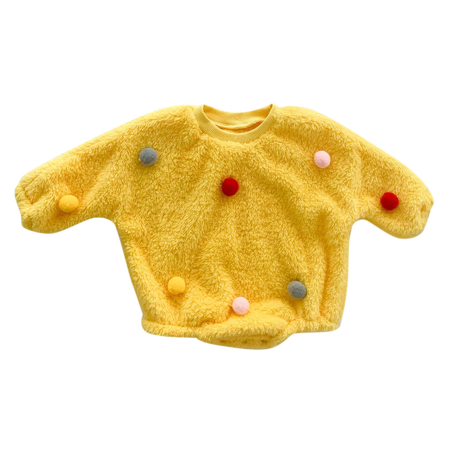 Adorable Infant Newborn Baby Girls' Fleece Romper Outfit - Soft Flannel Long Sleeve Jumpsuit with Pompom Details (0-24 Months) - Perfect for Winter Playdates & Cozy Family Photos