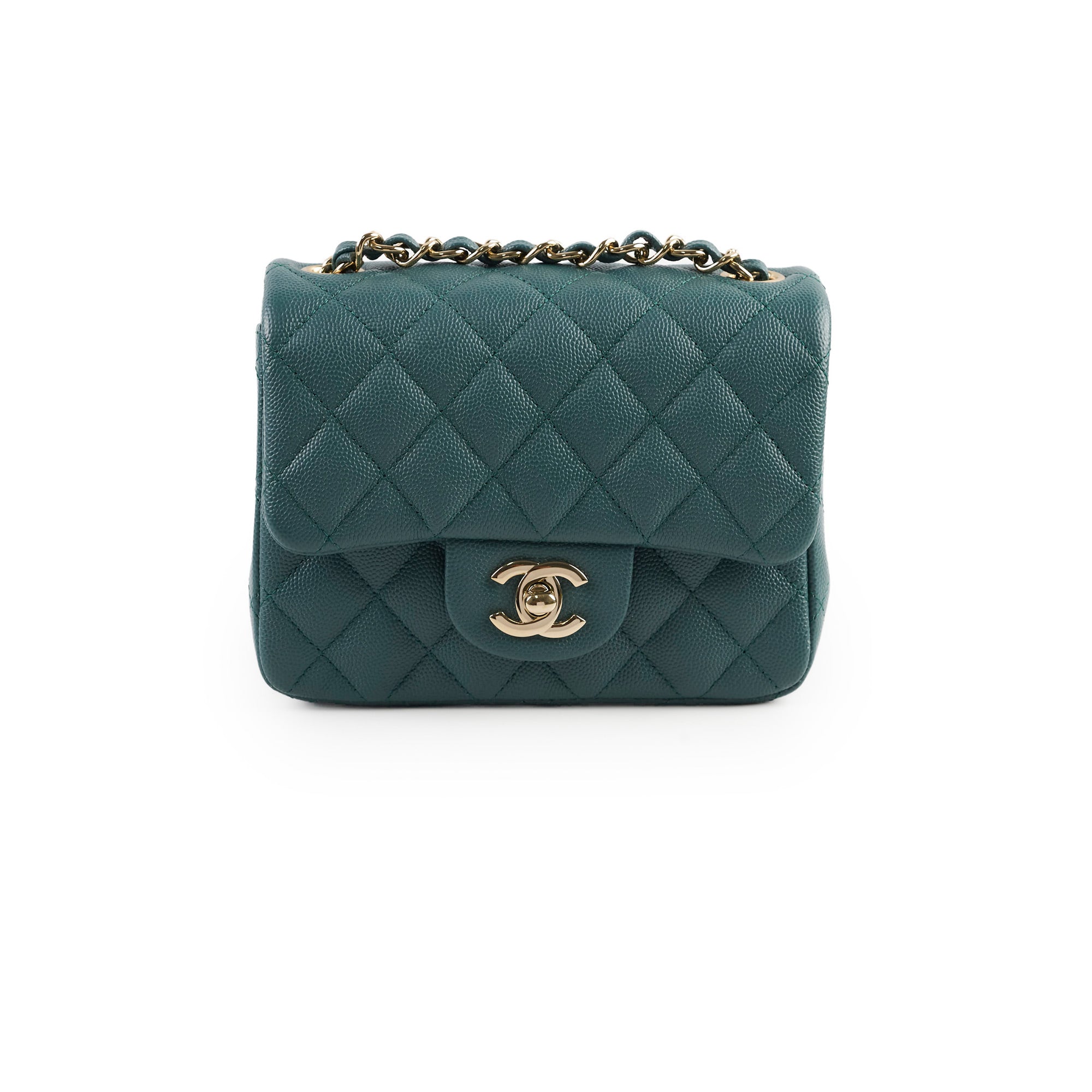 Chanel Caviar Mini Square Flap Bag Turquoise Leather Crossbody Purse for Women - Perfect for Parties, Dating & Special Occasions