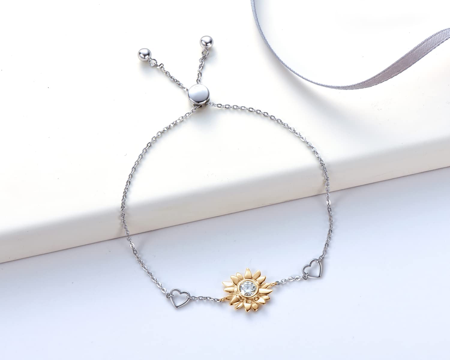 AINUOSHI 14K White Gold Plated 925 Sterling Silver Moissanite Bracelet for Women - Elegant Valentines Day, Anniversary & Birthday Gift for Wife, Mom, Daughter | Perfect for Weddings, Parties & Special Occasions