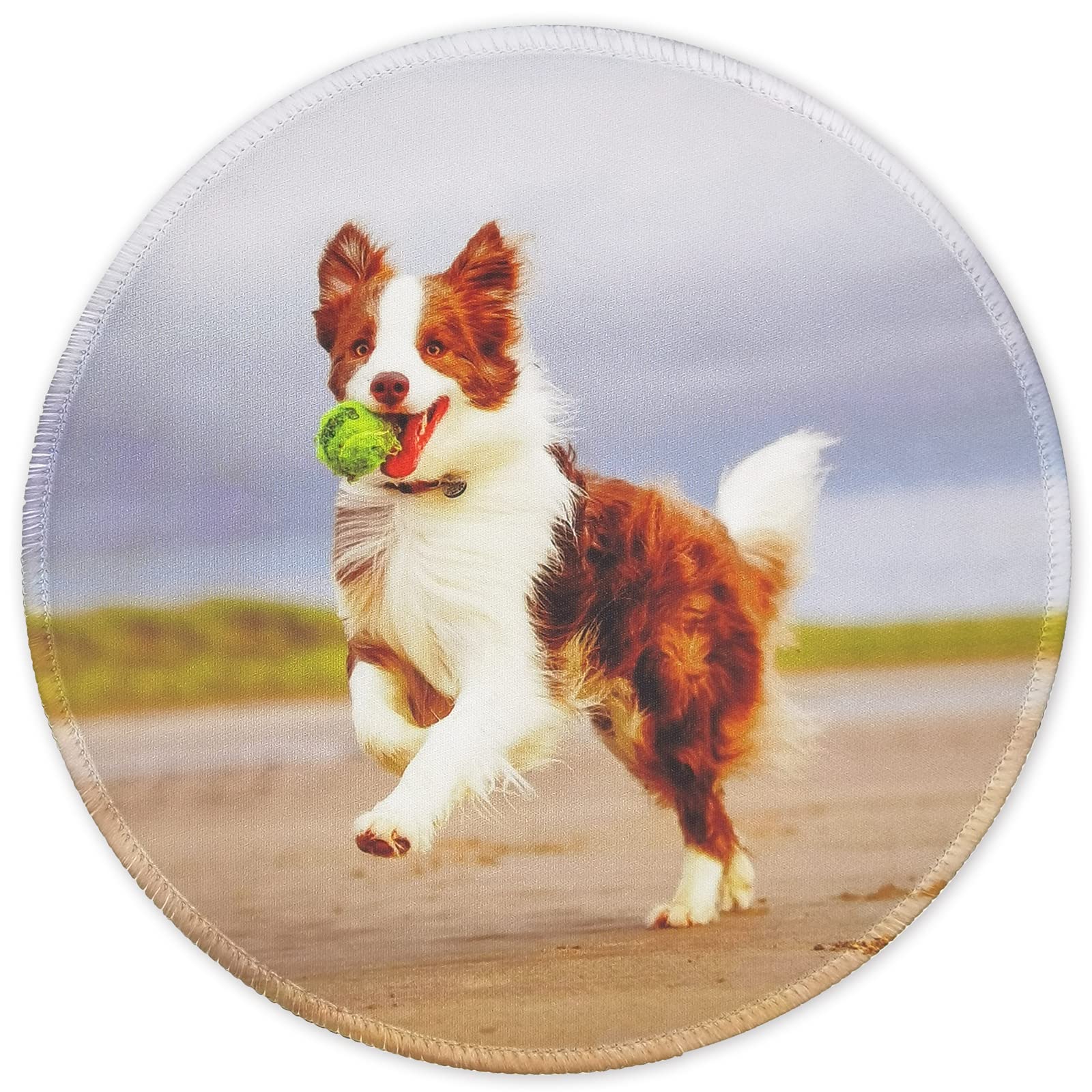 Extra Large Gaming Mouse Pad (20% Bigger) - Non-Slip Rubber Base with Stitched Edges, Waterproof Office Desk Mat 8.7×8.7 Inches - Cute Dog Playing Ball Design for PC, Laptop & Workstation Use