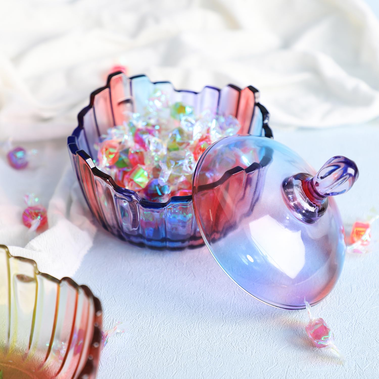 Royal Large Glass Candy Dish with Lid - Purple Rainbow Clear Apothecary Jar for Wedding Candy Buffet, Party Treats & Home Decor (10oz) | Perfect for Candy Storage, Gift Giving & Kitchen Organization