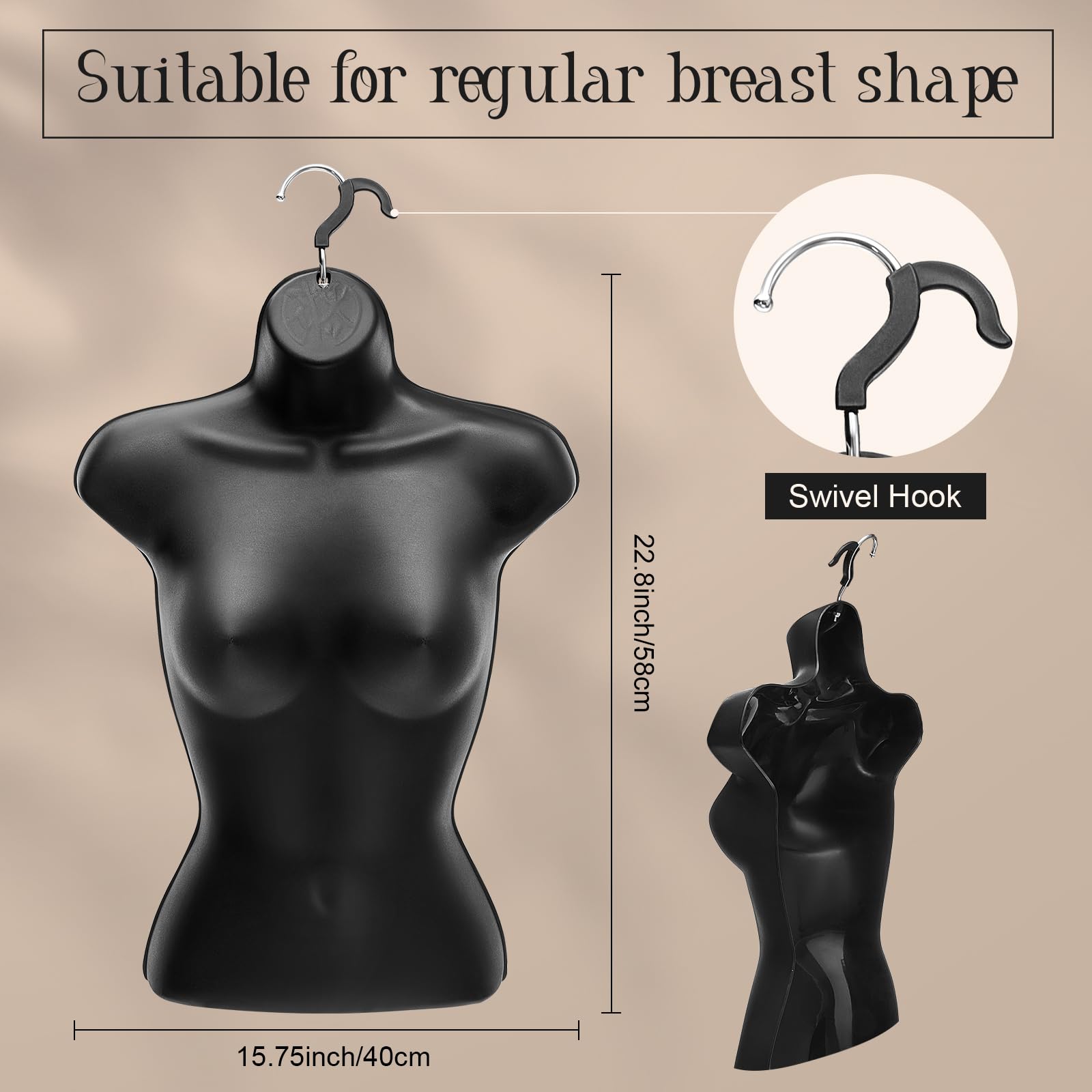 Women's Dress Form Mannequin Torso - Hollow Back Plastic Half Body Display with Hook for Hanging Clothes (3 Pack, 22.8 x 15.7 Inches) - Perfect for Boutique, Retail Store & Home Clothing Organization