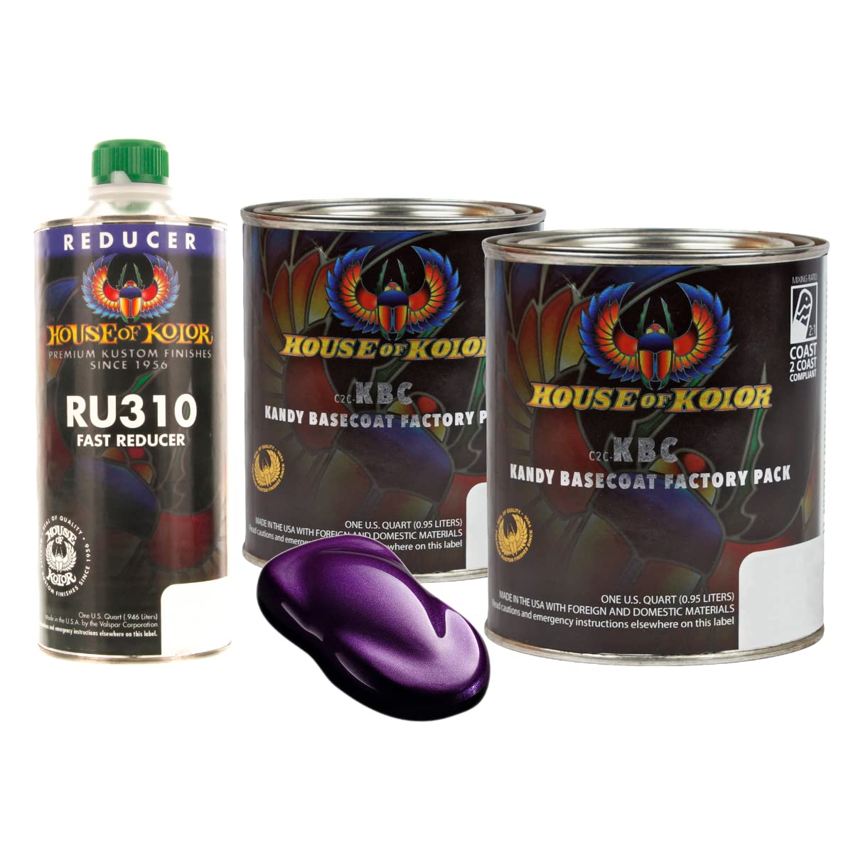 House of Kolor C2C-KBC10 Purple Kandy Basecoat 2 Quart Kit with Fast Reducer - Premium Automotive Paint for Custom Car, Motorcycle & Bike Projects - Perfect for Show Cars, Restorations & DIY Paint Jobs