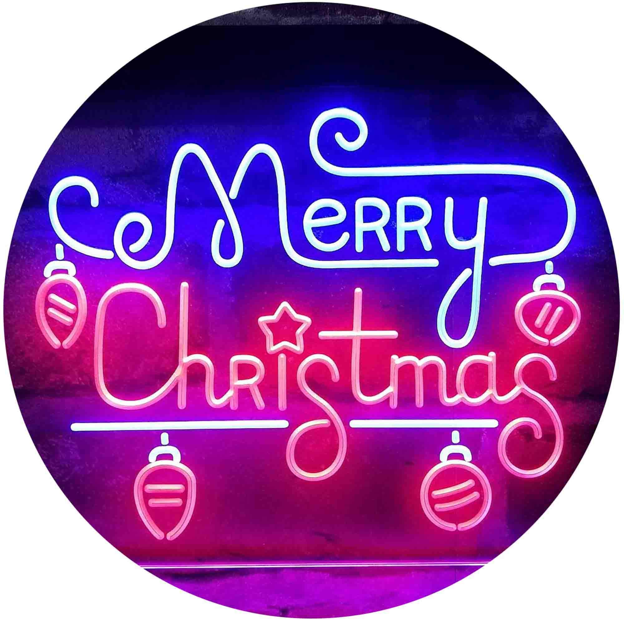 ADVPRO Merry Christmas LED Neon Sign - Dual Color Blue & Red Holiday Decor (24x16 Inches) - Perfect for Home, Office, and Party Christmas Decorations