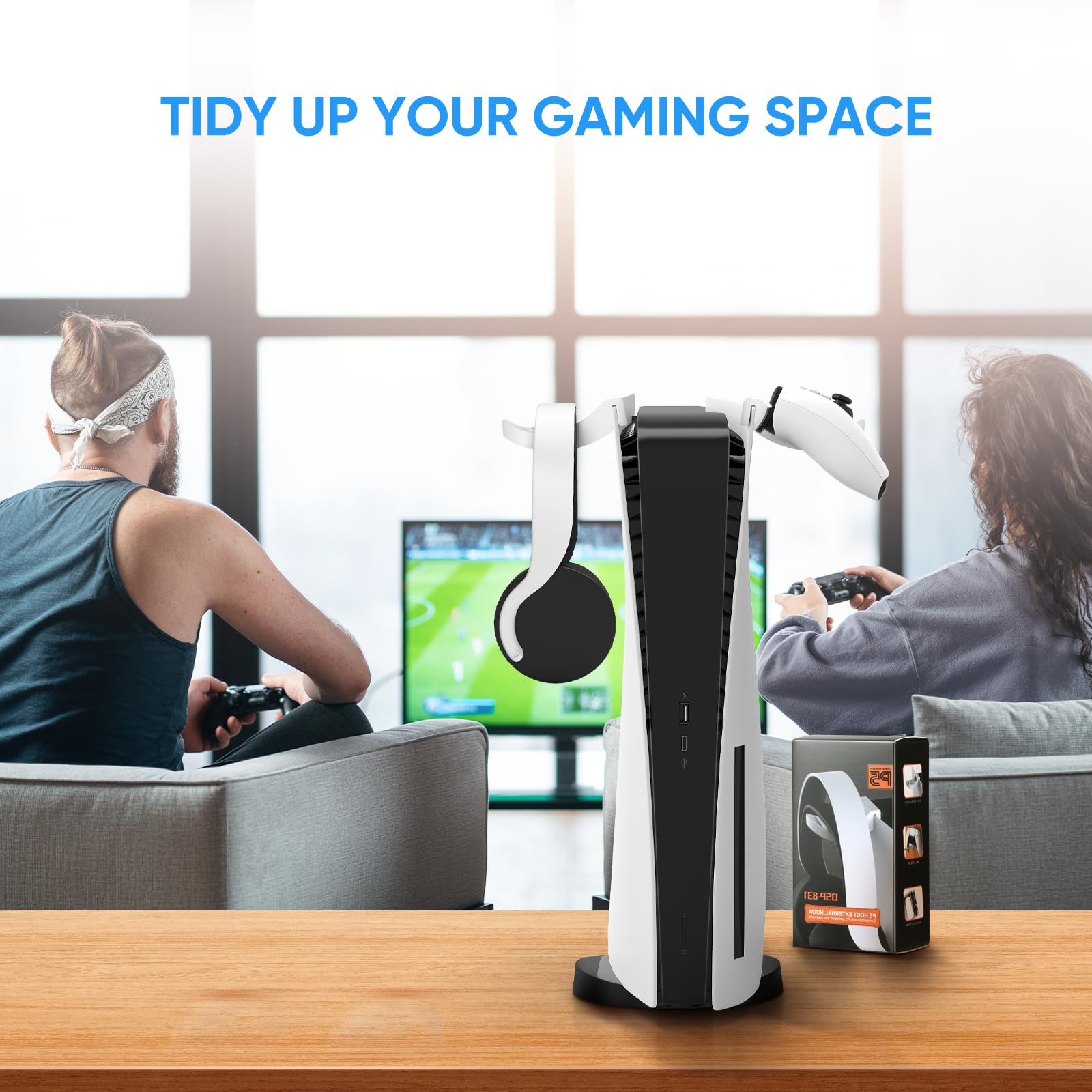 2-Pack Multi-Purpose Hook Stands for PS5 Console - Headset & Controller Holder with VR/Headphone Storage - Perfect for Gaming Setup & Organized Playstation Accessories