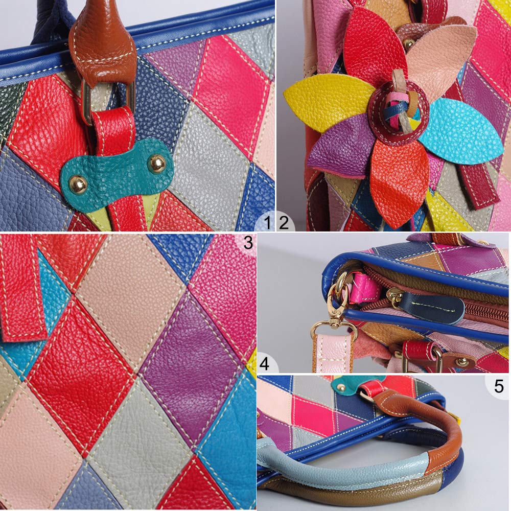 Segater® Genuine Leather Women's Tote Handbag - Multicolor Design, Crossbody & Shoulder Bag Purse for Work, Travel & Everyday Use