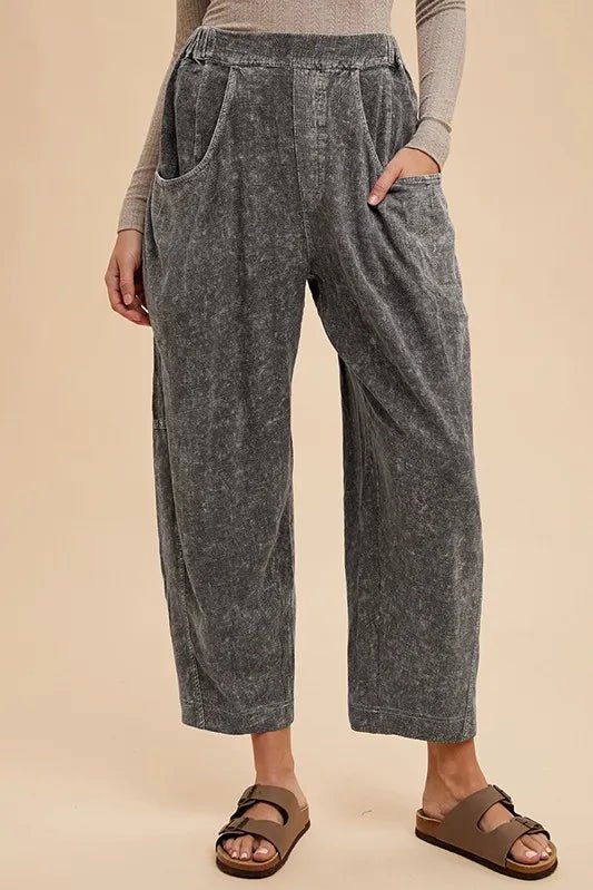 Annie Wear Women's Mineral Washed Stretch Elastic Waist Pants - Comfortable Casual Trousers for Work, Travel & Everyday Wear
