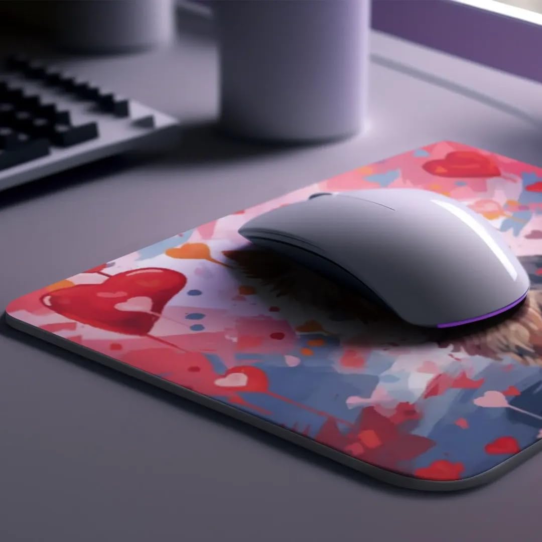 Yorkie Mouse Pad - Non-Slip Rubber Desk Mat with Red Hearts Pattern, Cute Puppy in Love Design for Computer & Laptop - Perfect Gift for Dog Lovers | Home Office, Gaming & Work Desk Accessory