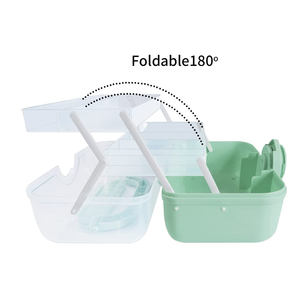 3-Tier Foldable Plastic Medical Storage Organizer with Removable Pill Cases - Portable First Aid Kit Box for Medicine, Art Supplies & Emergency Storage - Green (Ideal for Home, Travel & Emergency Preparedness)
