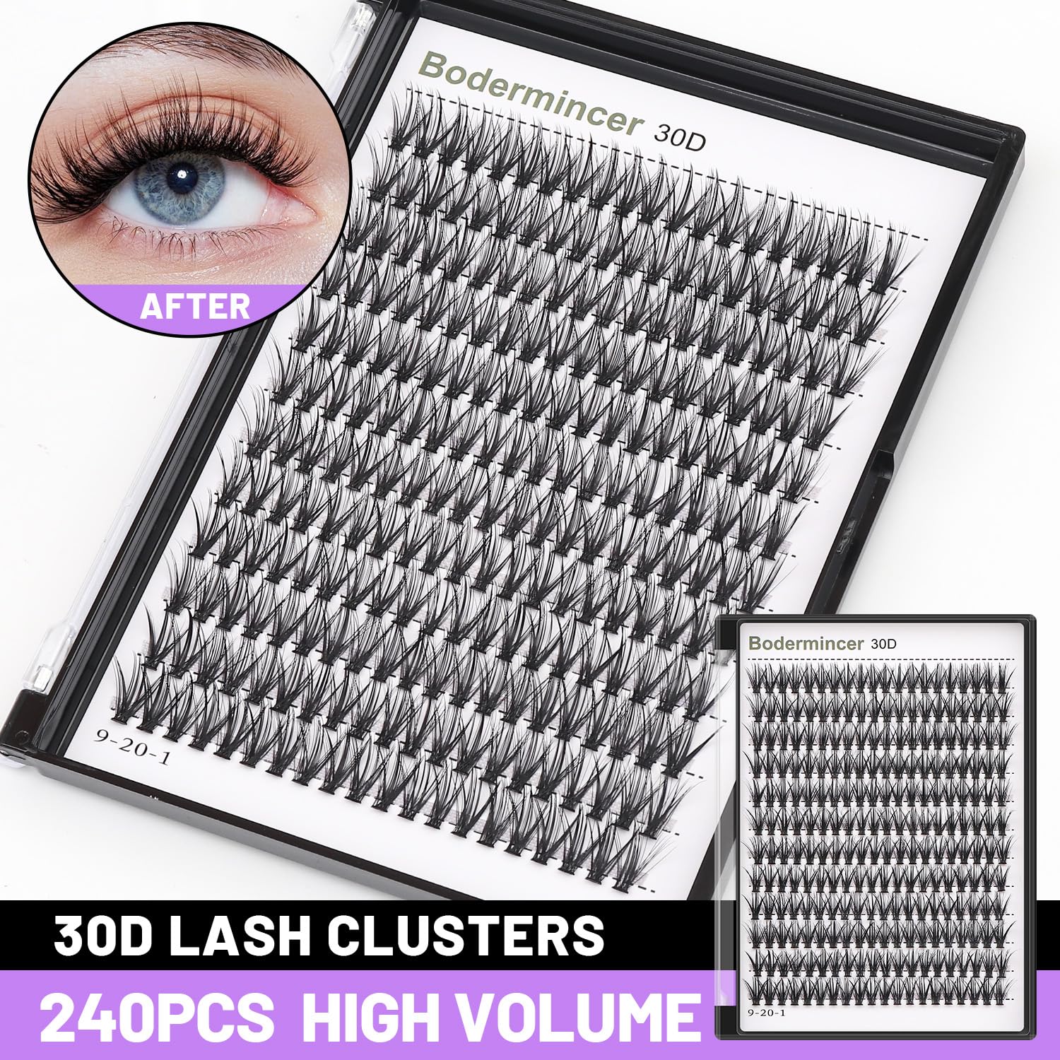 Premium 240pcs Black/Colored Cluster Lashes - 20D/40D DIY Eyelash Extensions | D Curl Long Individual Lashes Mixed Tray | Faux Mink Lash Clusters 8-22mm (30D-16MM) for Professional Salon & Home Use