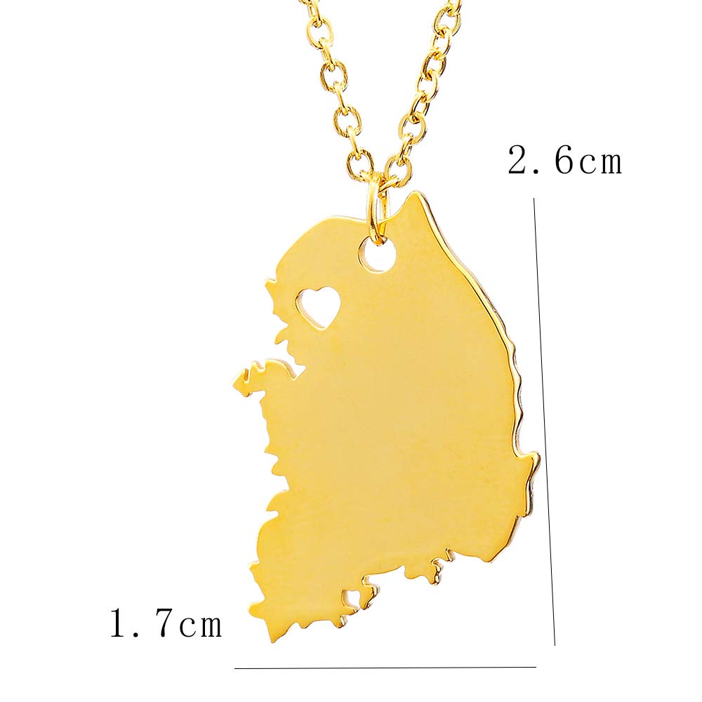 Stainless Steel Korean Map Pendant Necklace with Flag Charm - Gold South Korea Jewelry for Women | Perfect for Travel Lovers, Korean Culture Enthusiasts & Gift Giving
