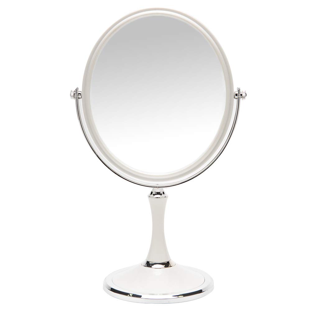 YEAKE 8-inch Vintage Double Sided Swivel Table Mirror with Stand - 1X/3X Magnification, Silver Oval Makeup Vanity Mirror (13 Inch Height) for Dressing Table, Bathroom & Bedroom Decor