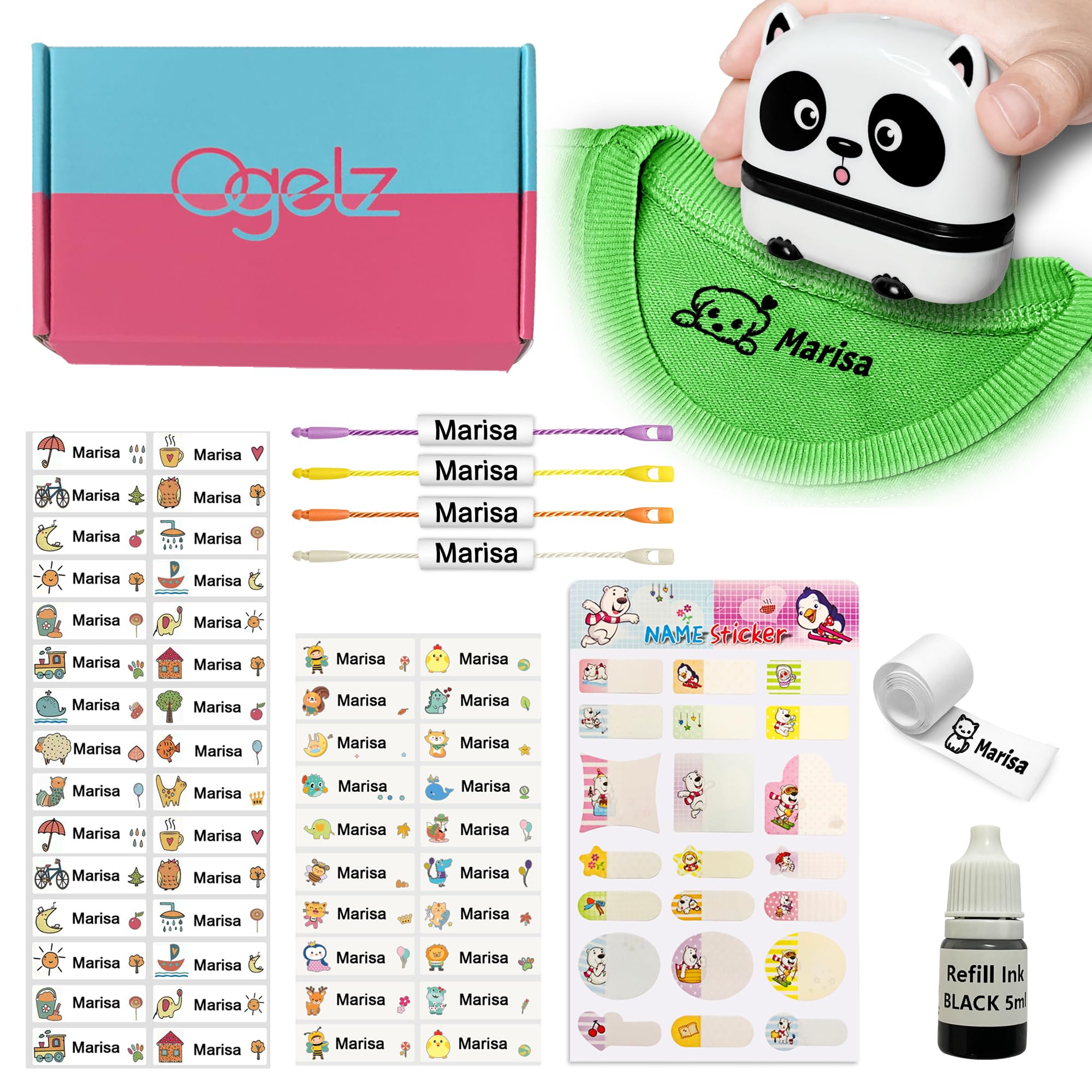 Personalized Name Stamp for Kids Clothes - Custom Washable & Dryer Safe Clothing Labels - Cute Panda Design for Daycare, Preschool & Nursing Home - Perfect for Organizing Baby Clothes & School Uniforms